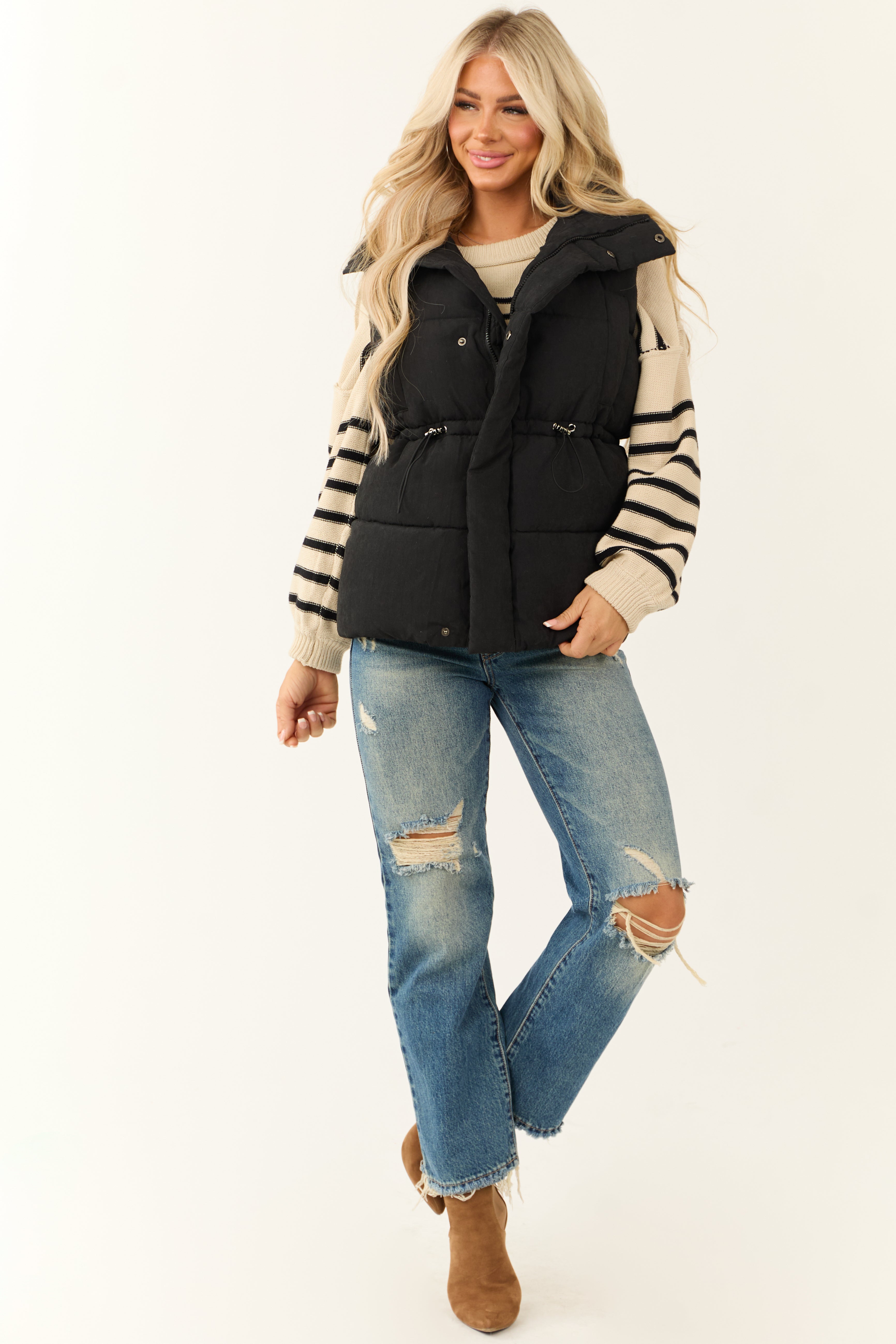 Black Soft Quilted Oversized Puffer Vest-Newayad