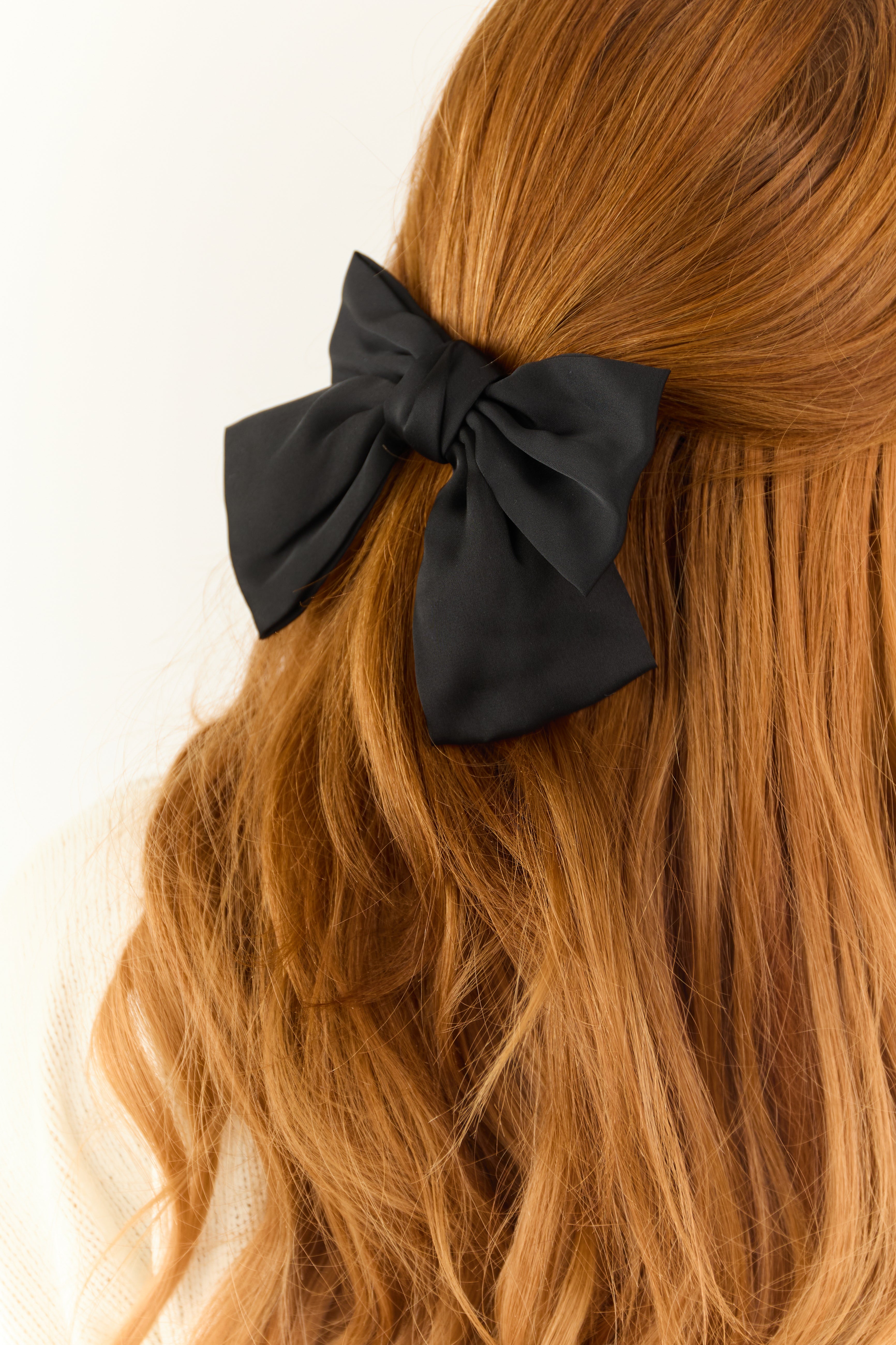 Black Satin Oversize Bow Hair Clip-Newayad