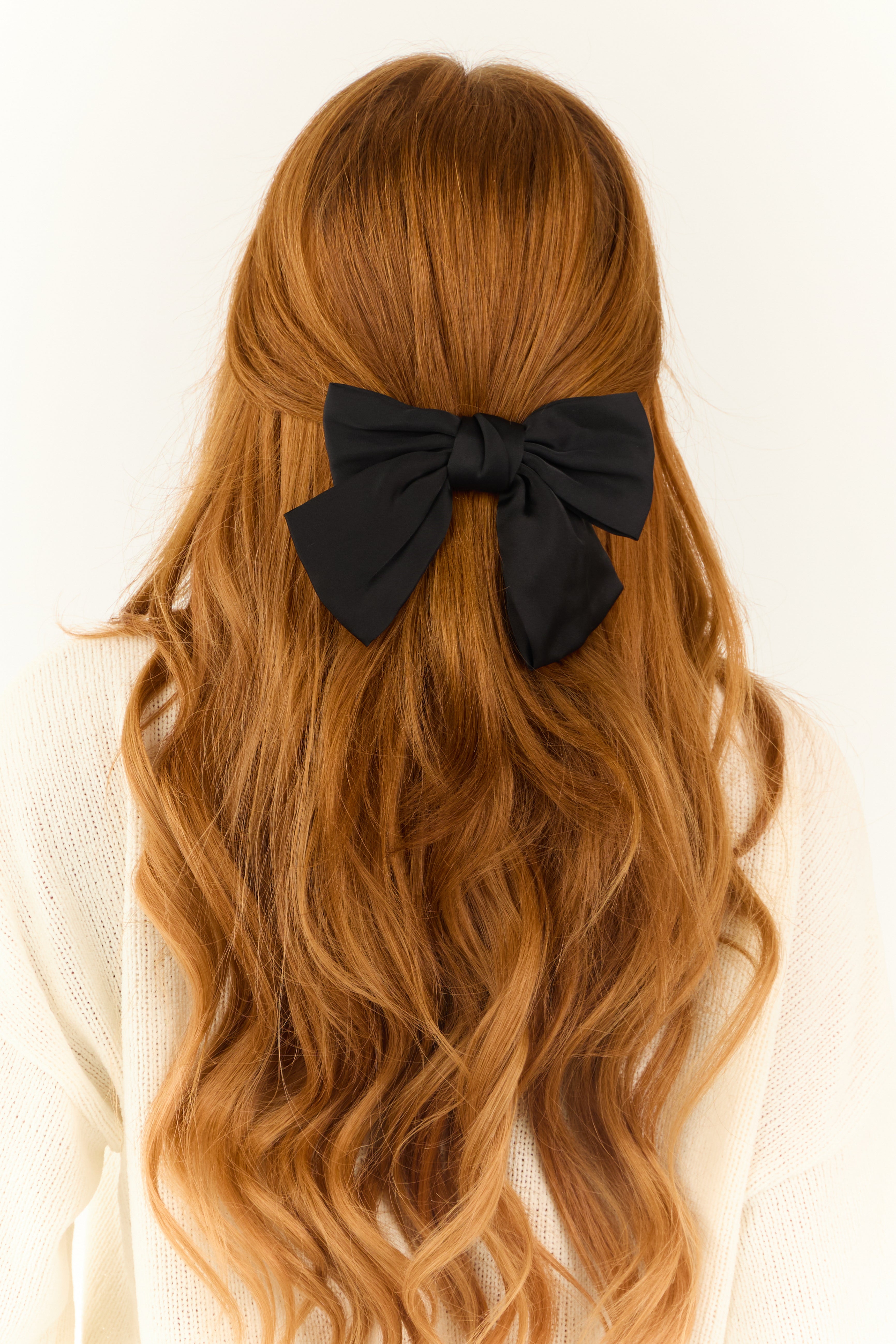Black Satin Oversize Bow Hair Clip-Newayad