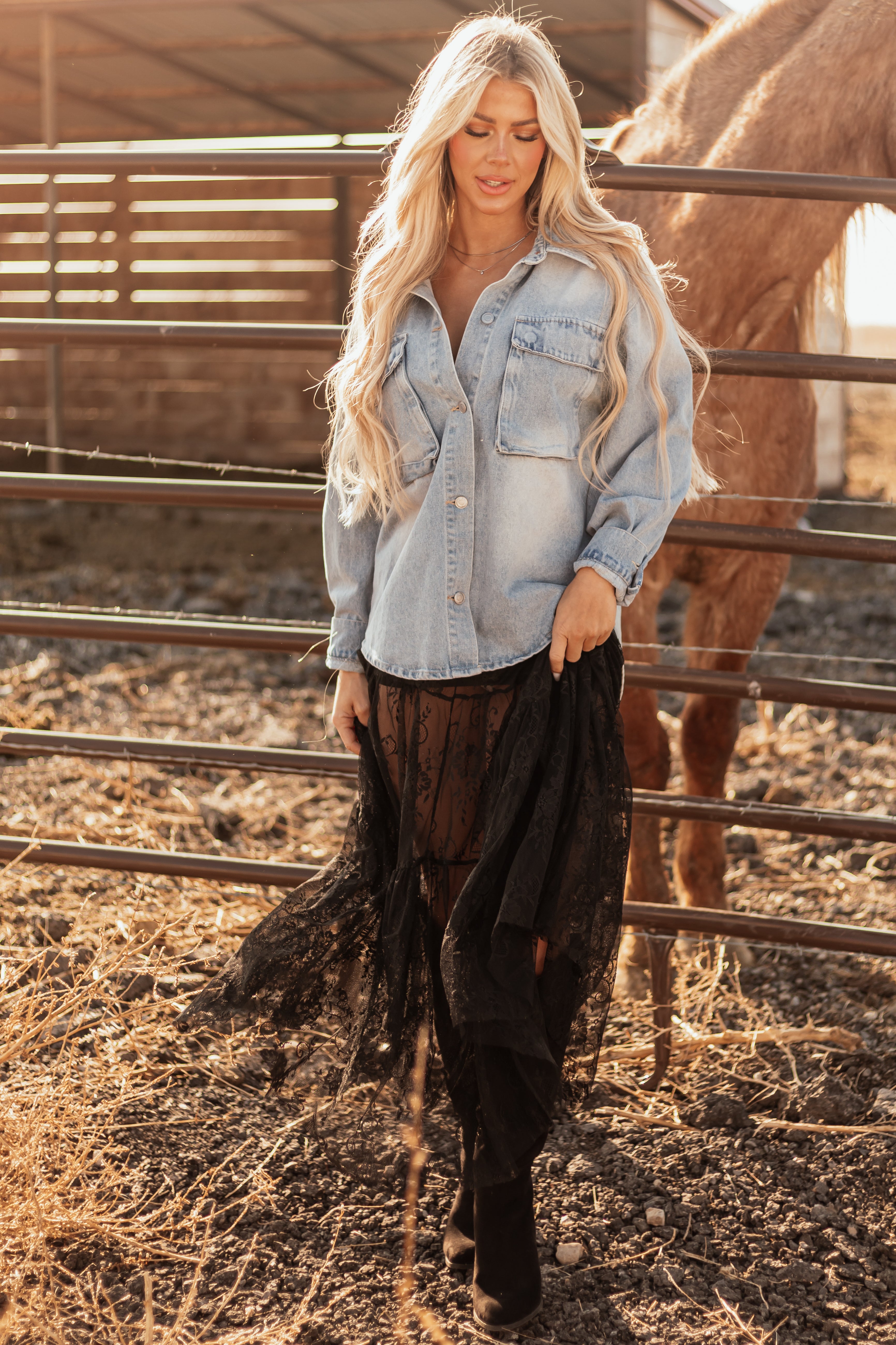 Black Sheer Floral Lace Tiered Maxi Skirt-Newayad