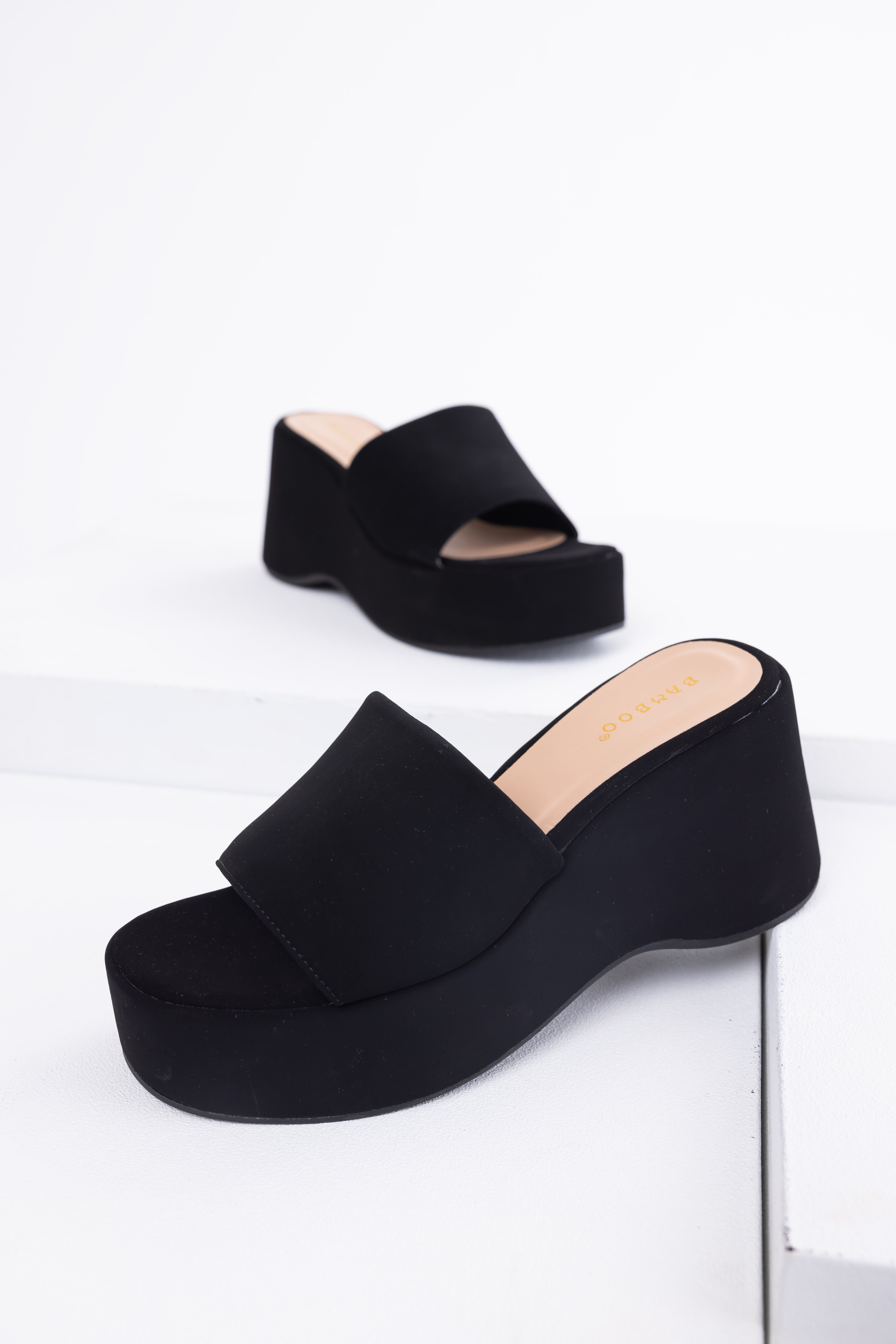 Black Soft Suede Platform Wedge Sandals-Newayad