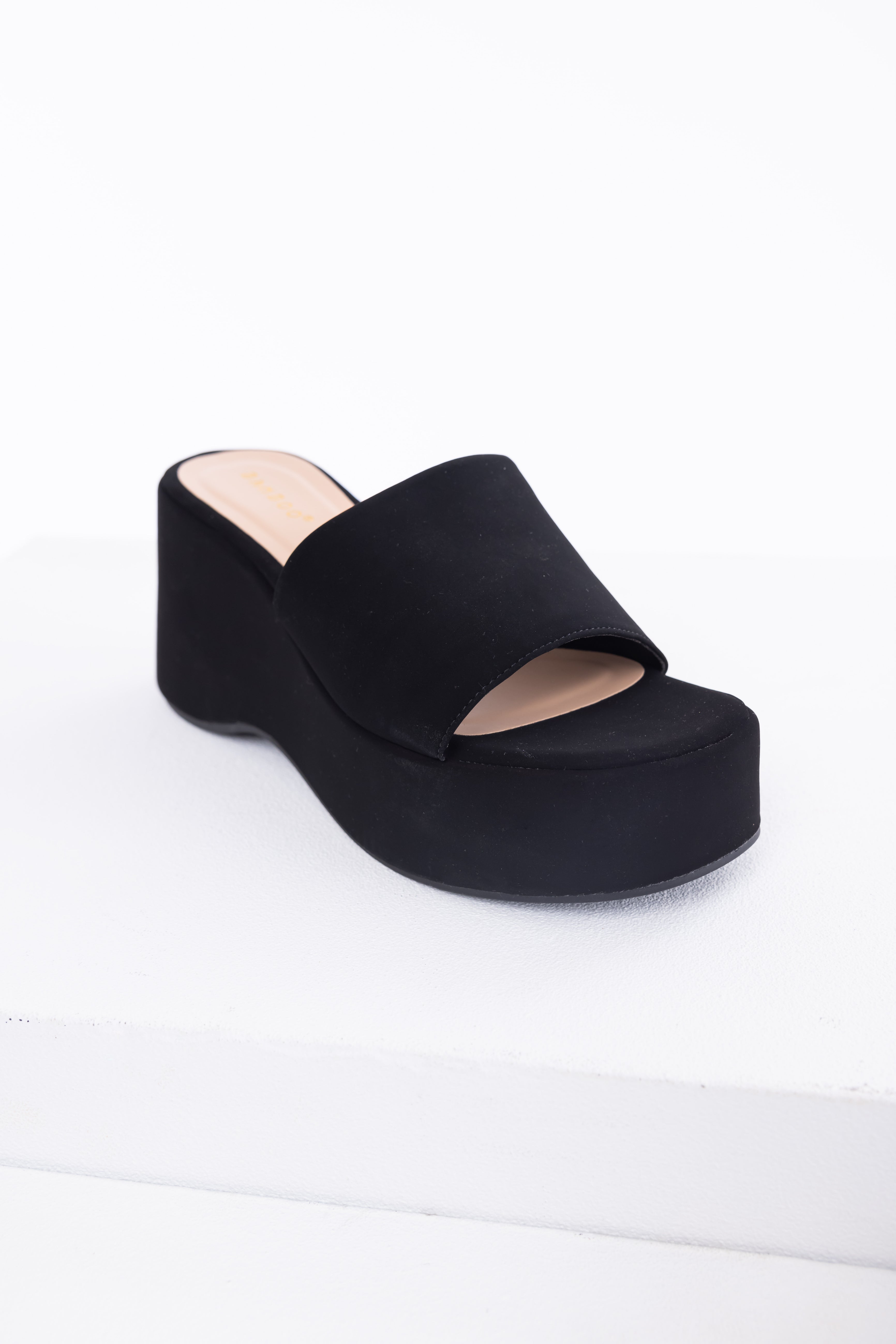 Black Soft Suede Platform Wedge Sandals-Newayad