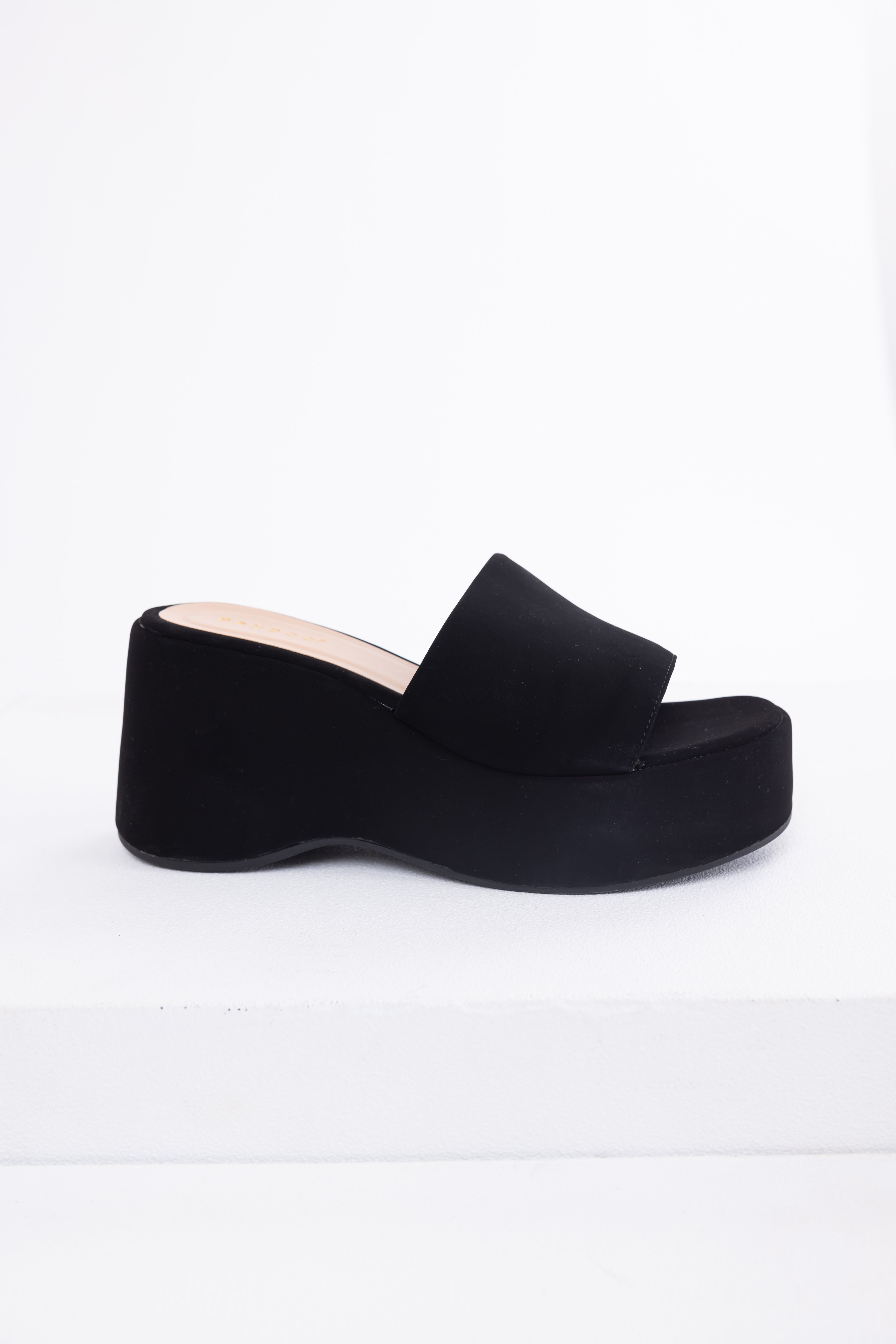 Black Soft Suede Platform Wedge Sandals-Newayad