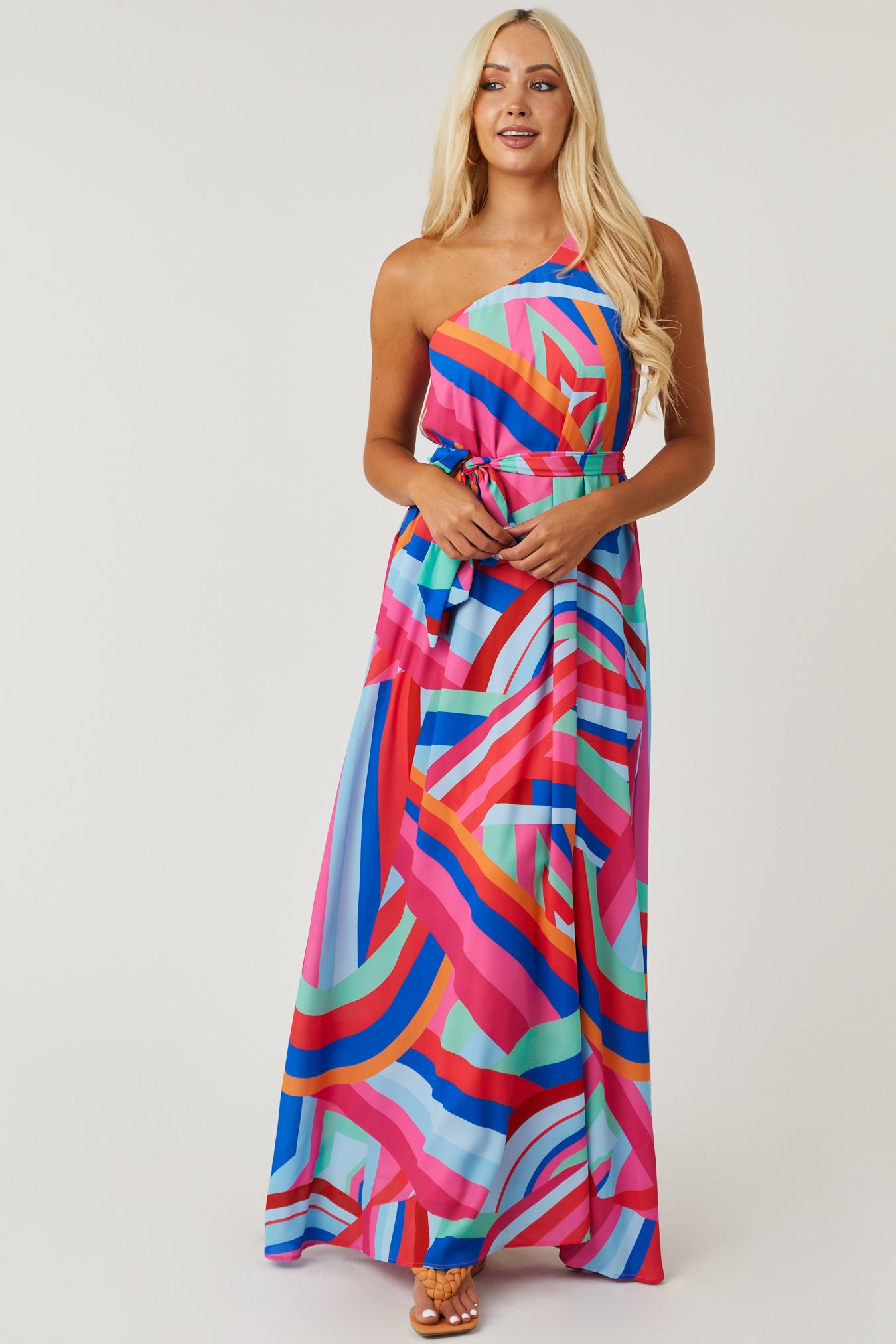 Flying Tomato Bubblegum Print One Shoulder Maxi Dress-Newayad