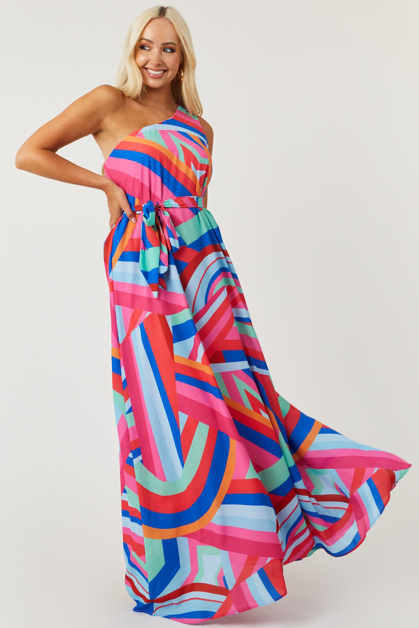 Flying Tomato Bubblegum Print One Shoulder Maxi Dress-Newayad