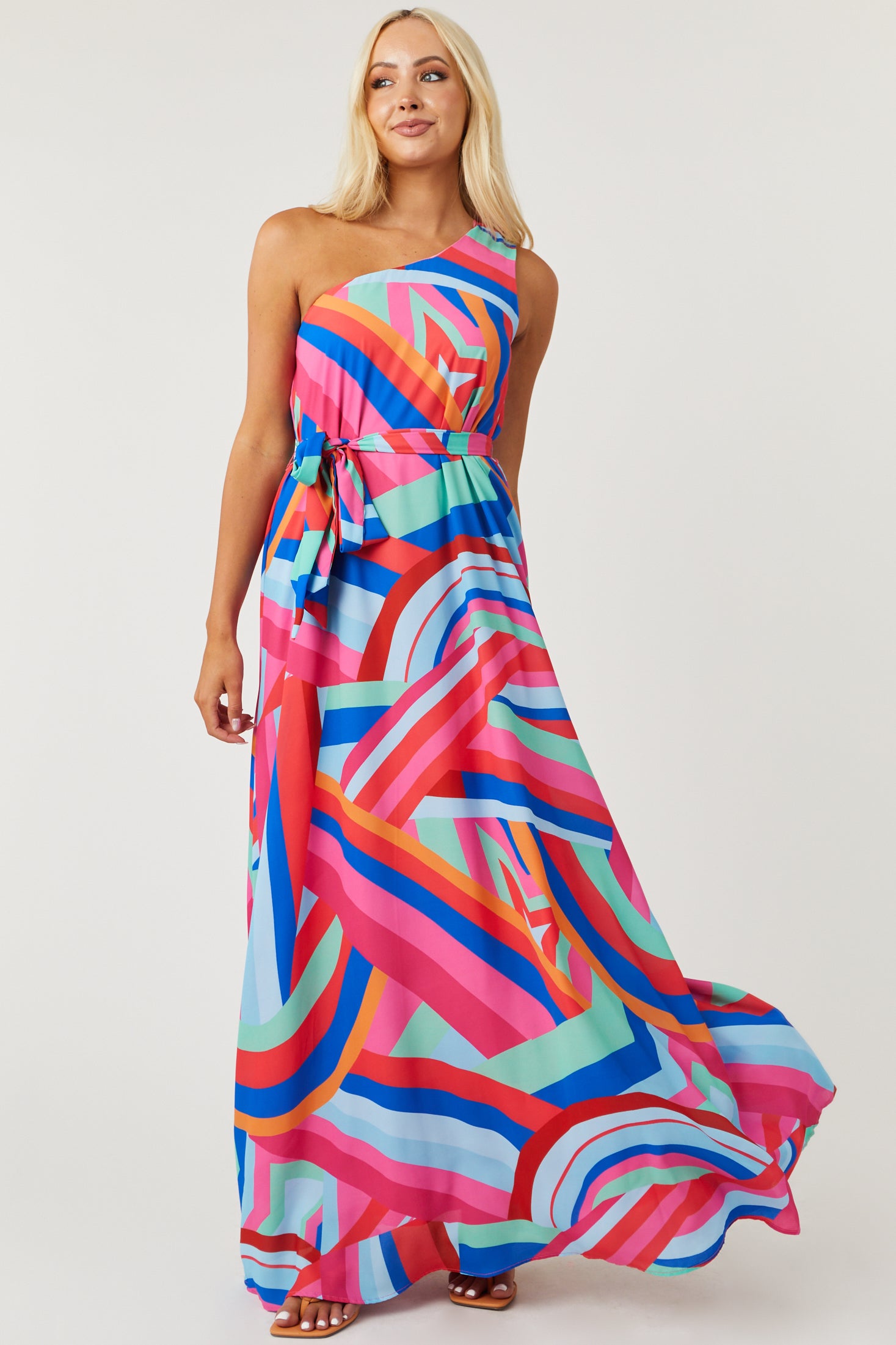 Flying Tomato Bubblegum Print One Shoulder Maxi Dress-Newayad