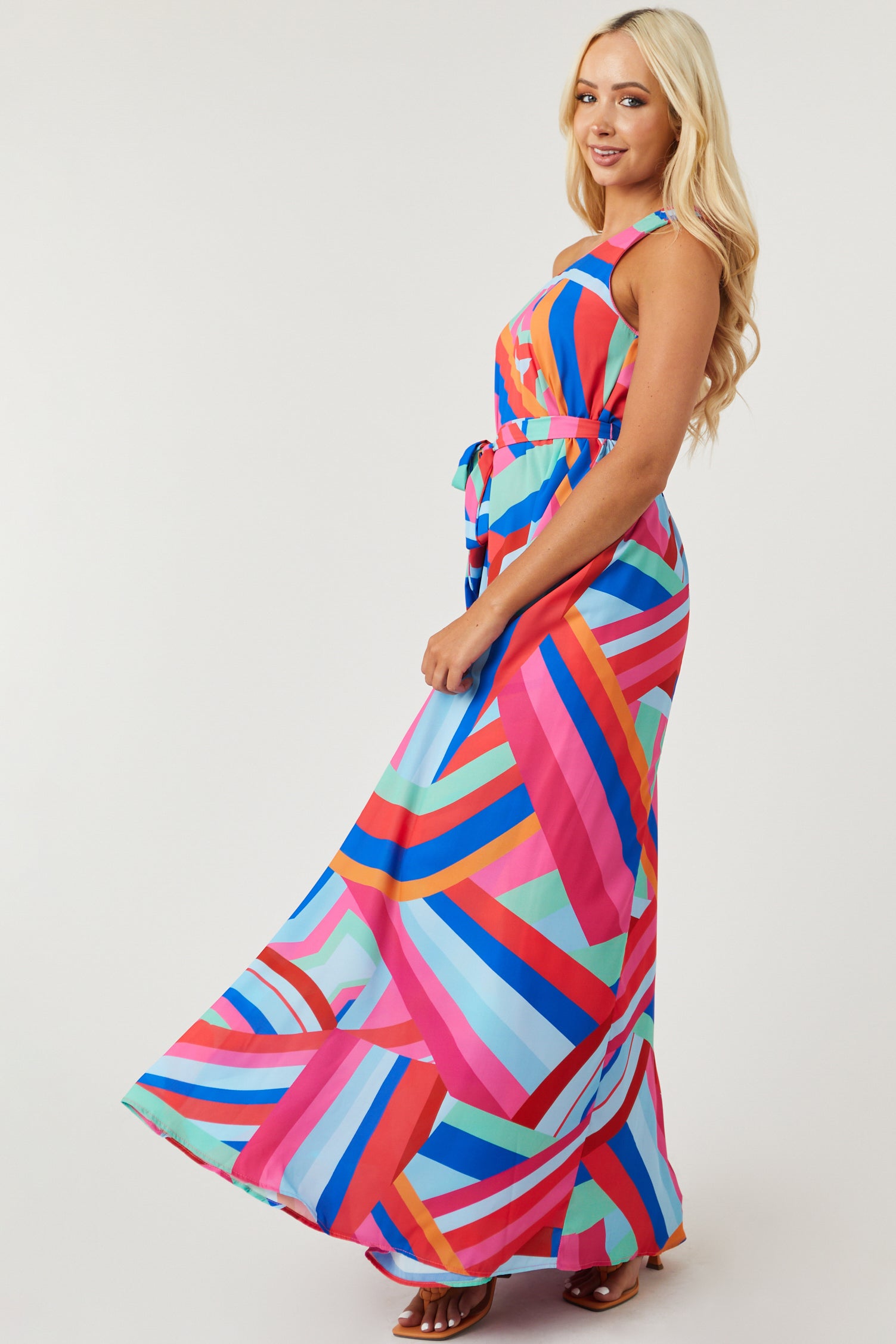 Flying Tomato Bubblegum Print One Shoulder Maxi Dress-Newayad