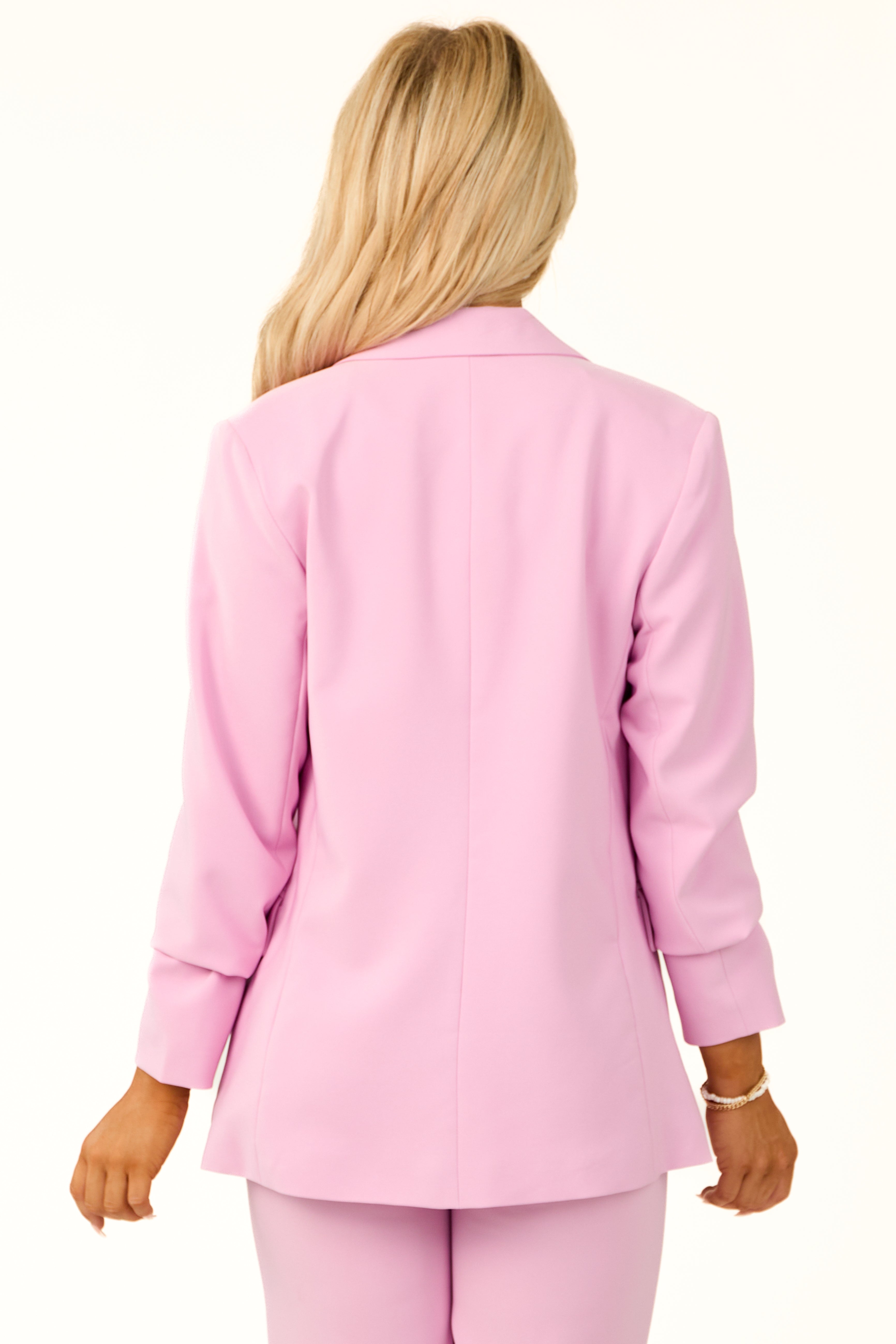 Bubblegum Solid Double Button Long Blazer-Newayad