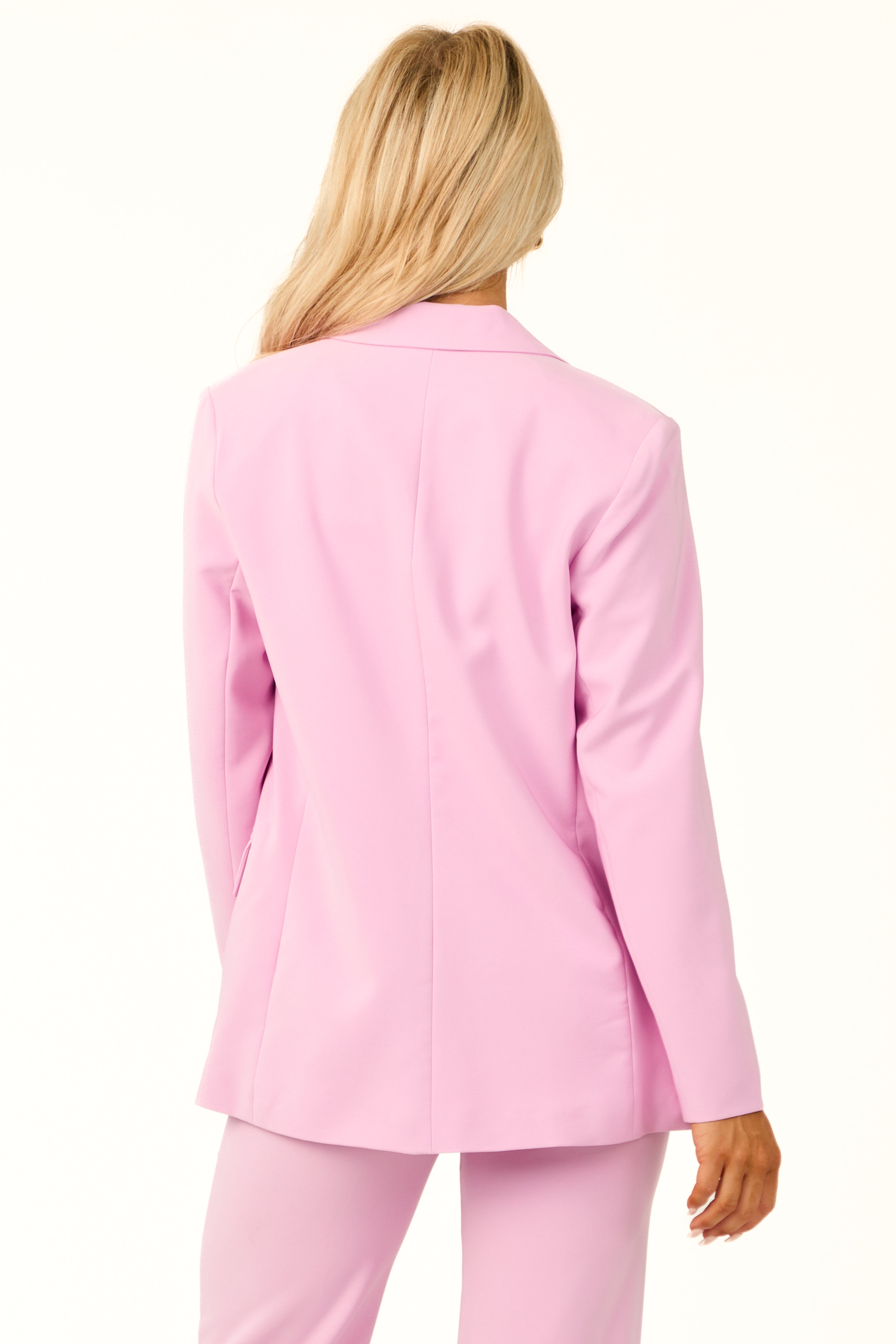 Bubblegum Solid Double Button Long Blazer-Newayad