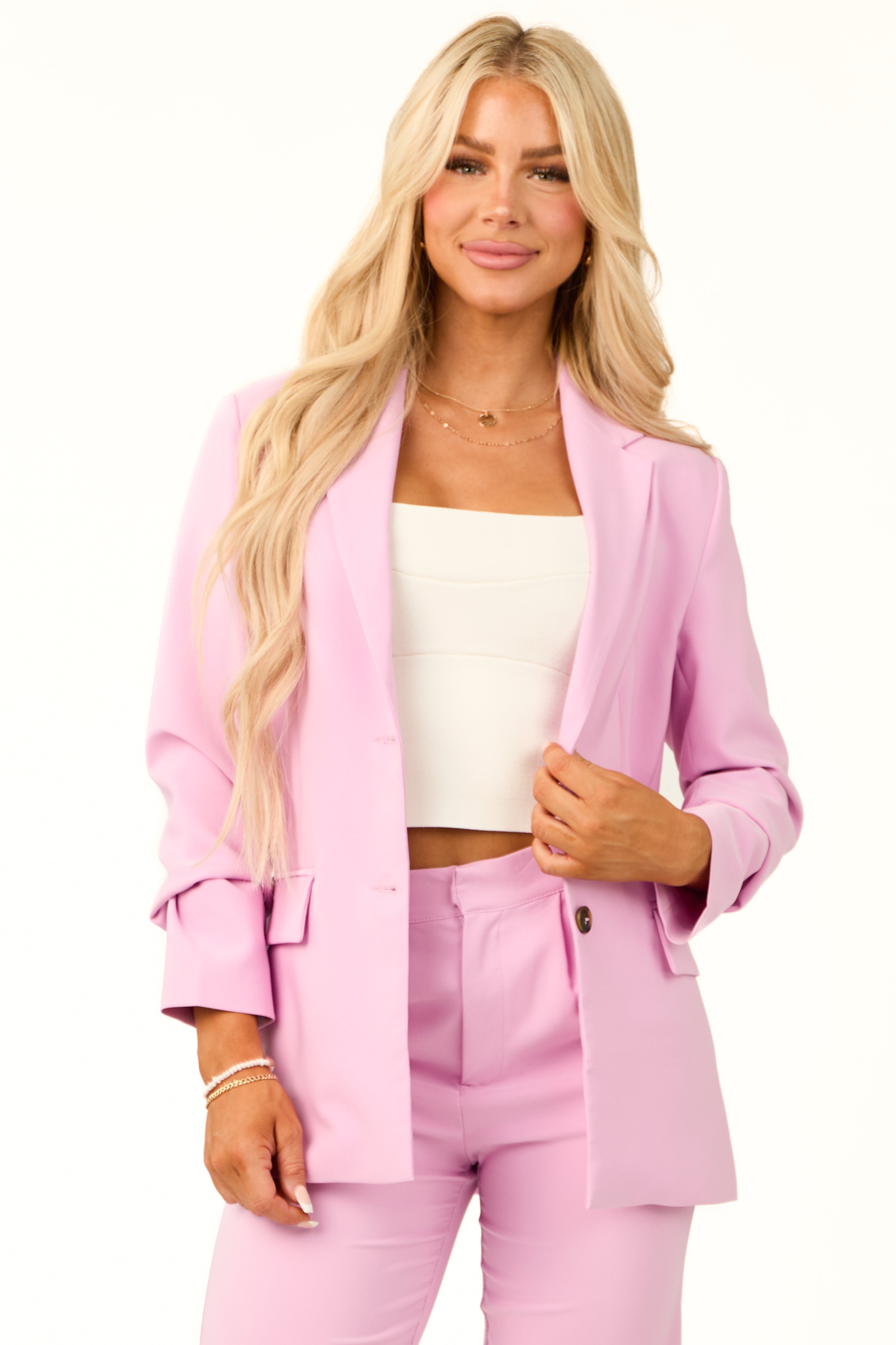 Bubblegum Solid Double Button Long Blazer-Newayad