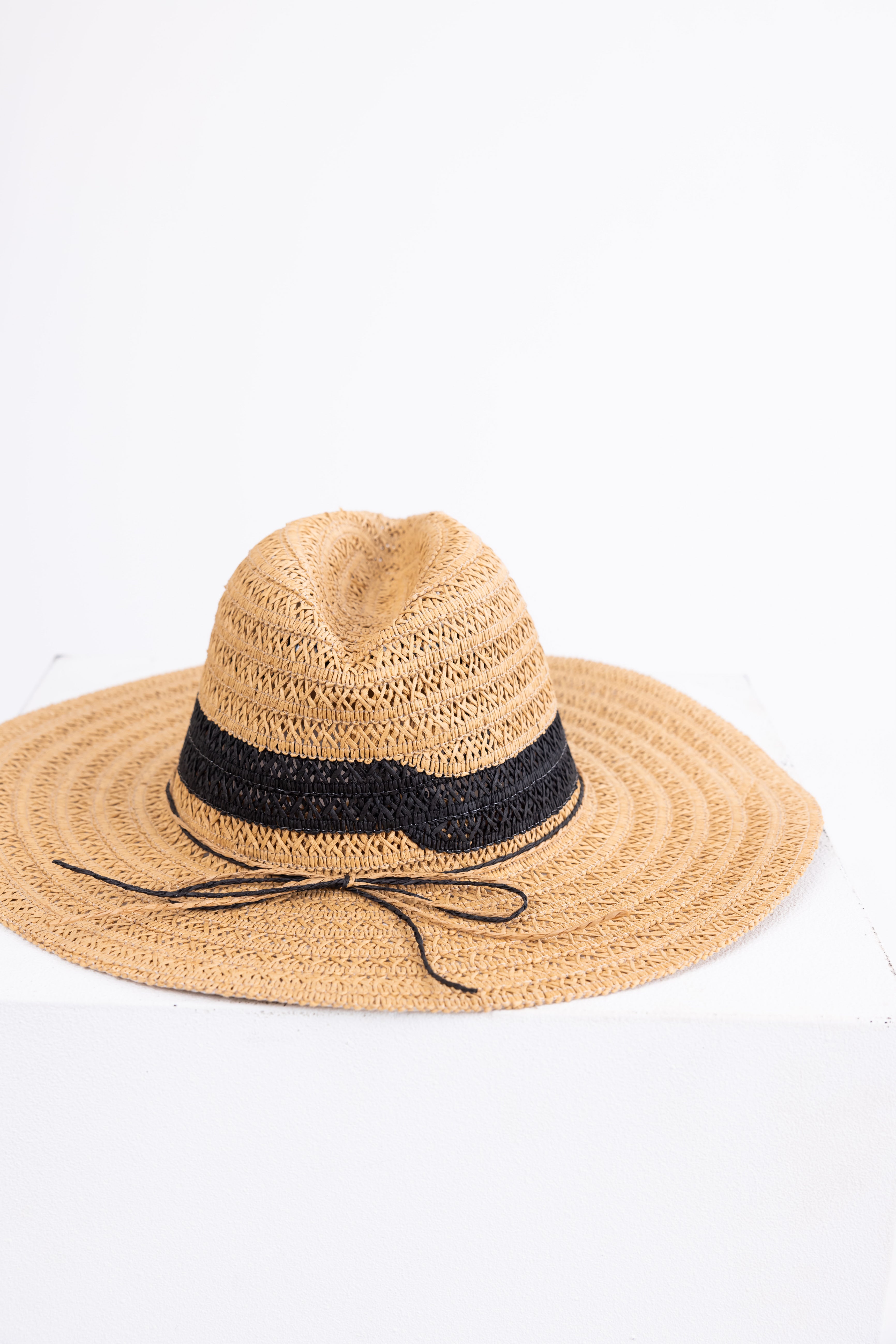 Camel Woven Straw Hat with Black Band Detail-Newayad