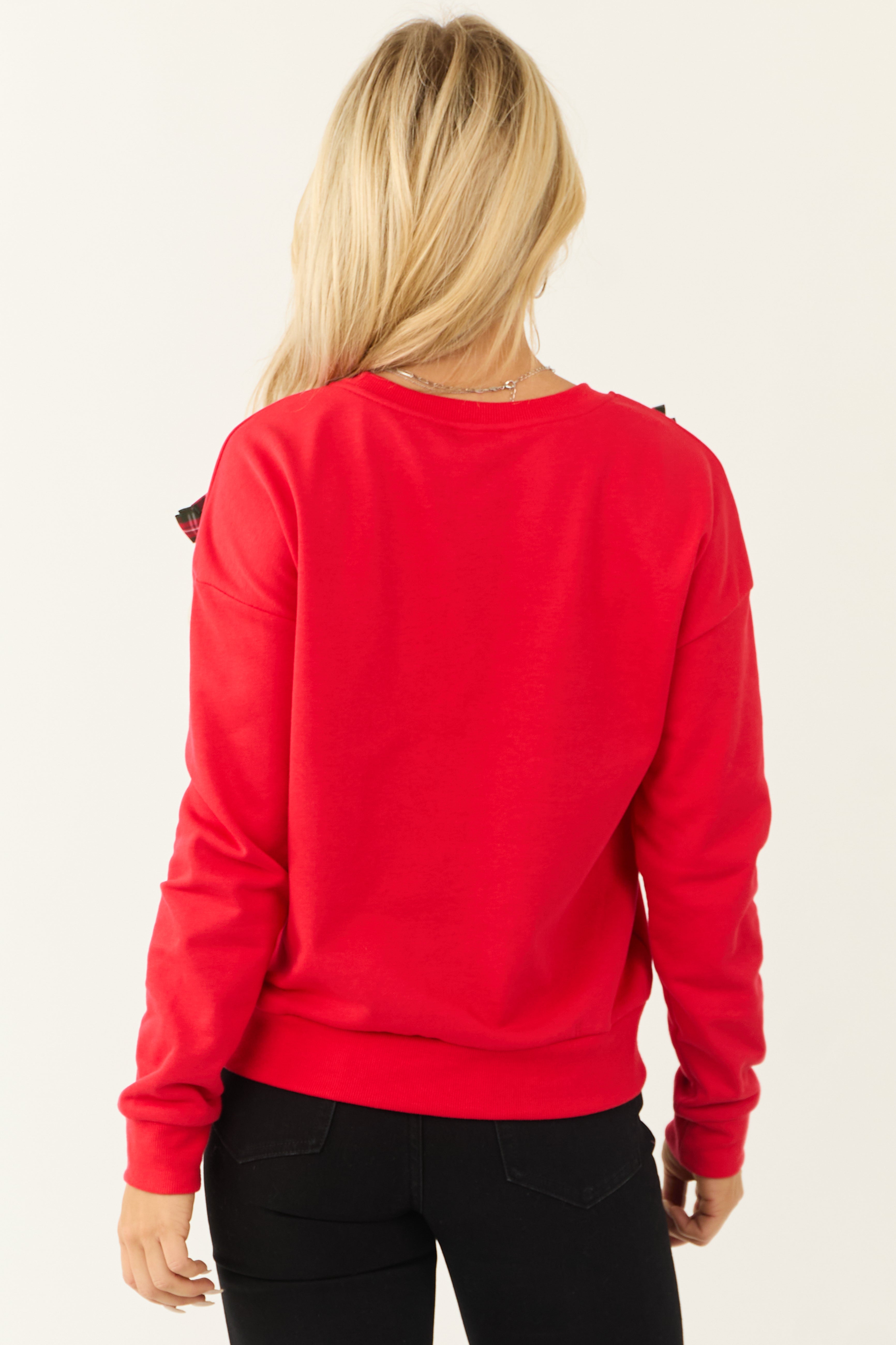 Candy Apple Plaid Bow Long Sleeve Sweatshirt-Newayad