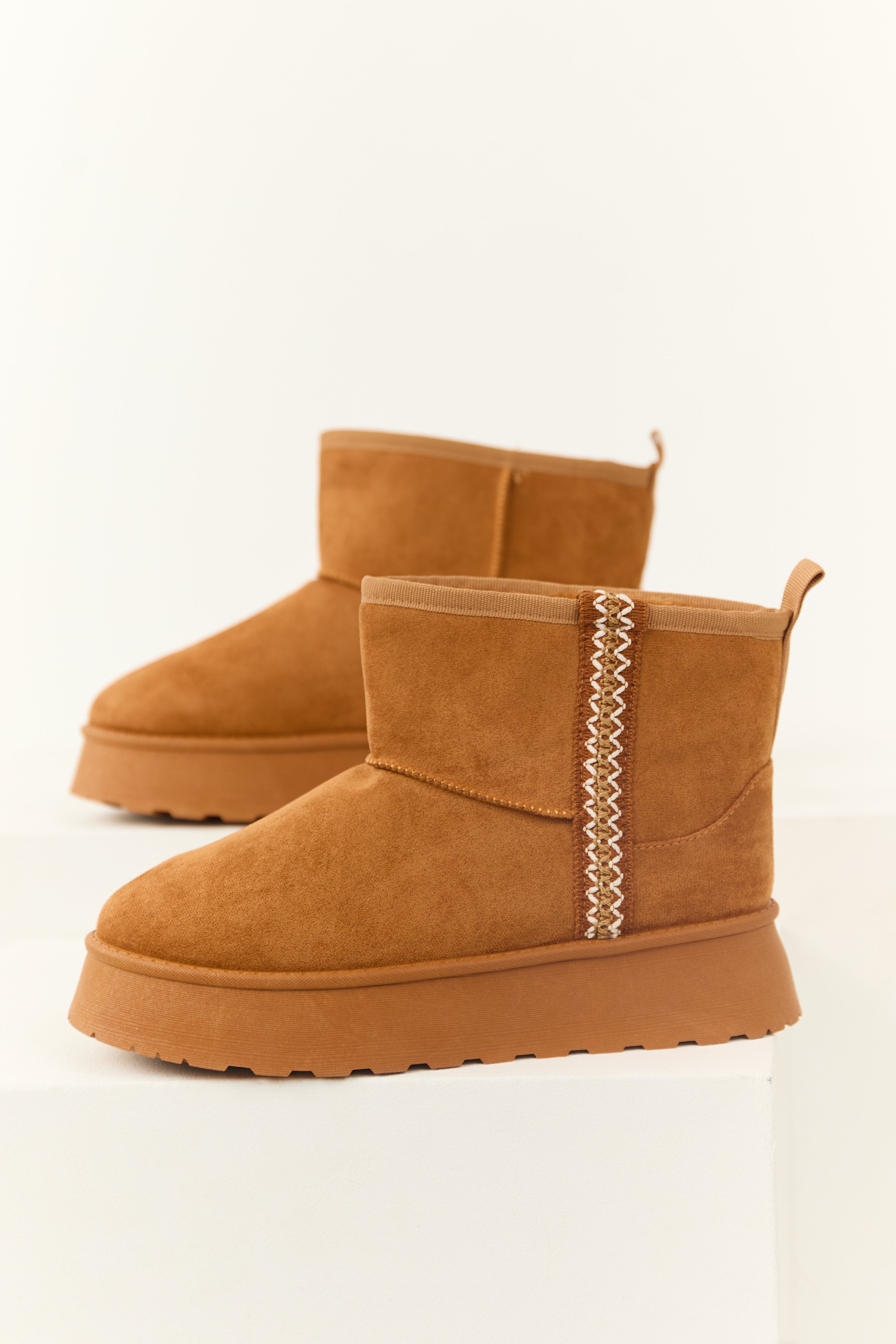 Caramel Suede Slip On Platform Bootie-Newayad