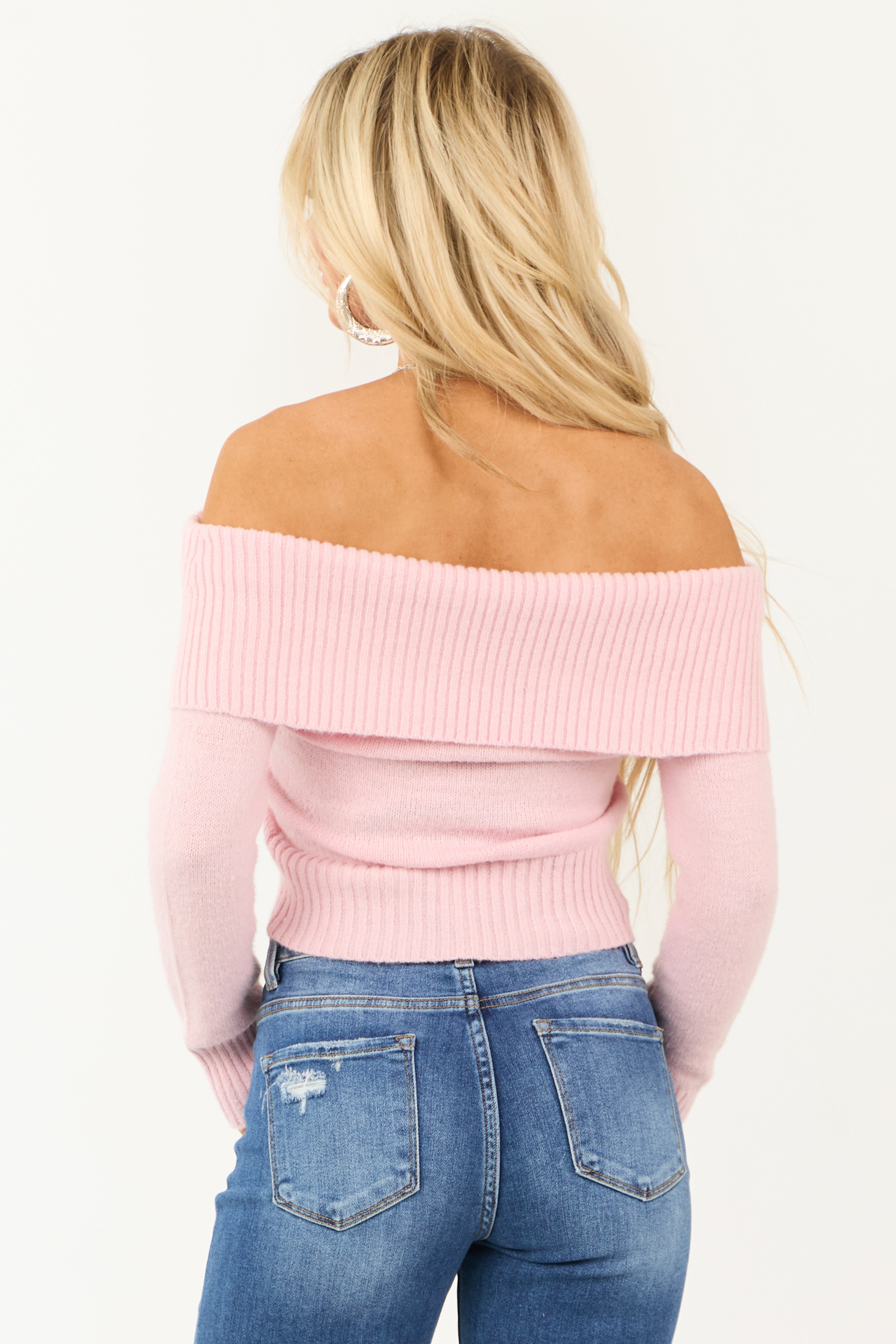 Carnation Off the Shoulder Fold Over Sweater-Newayad
