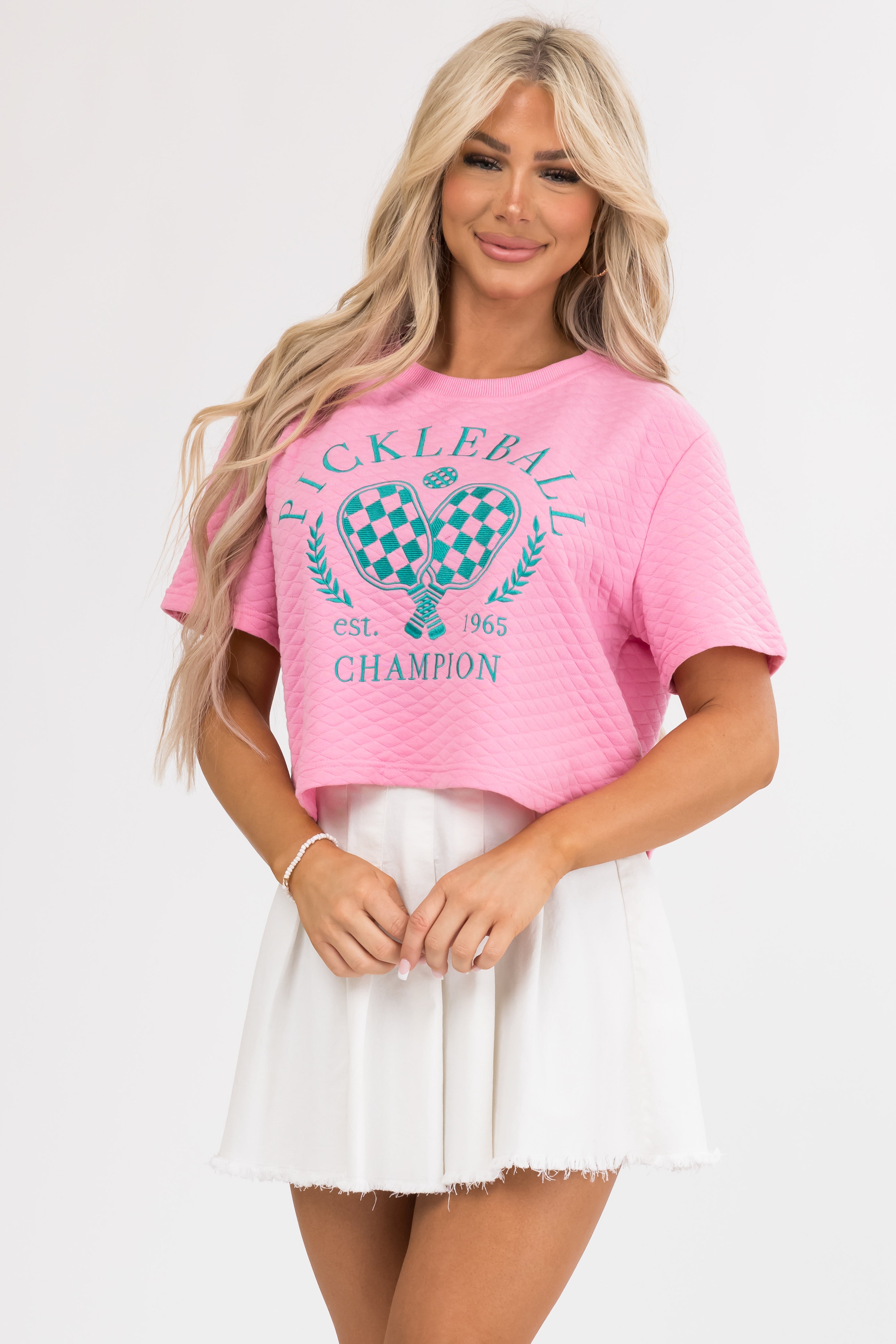 Carnation Quilted 'Pickleball' Graphic Top-Newayad