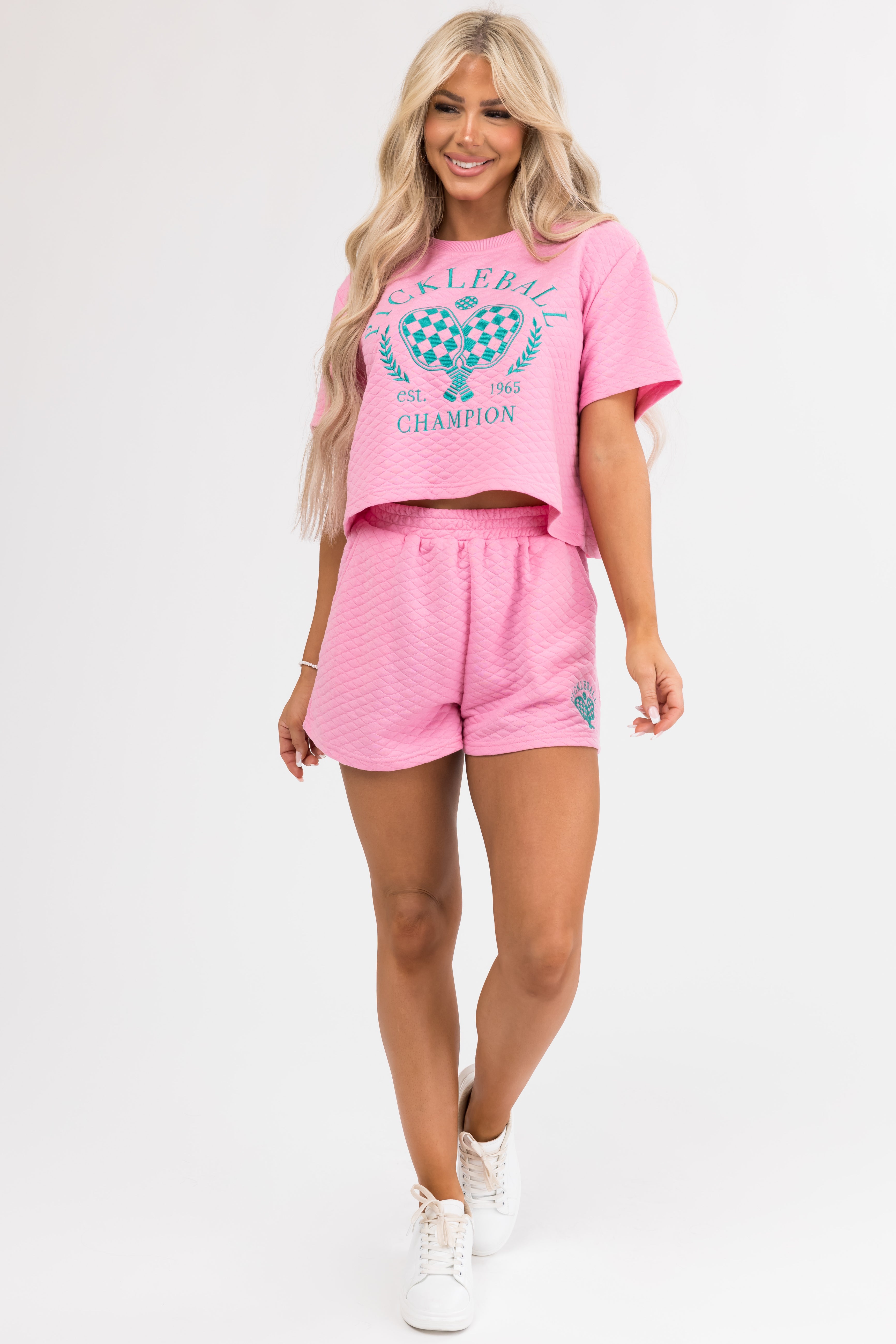 Carnation Quilted 'Pickleball' Graphic Top-Newayad