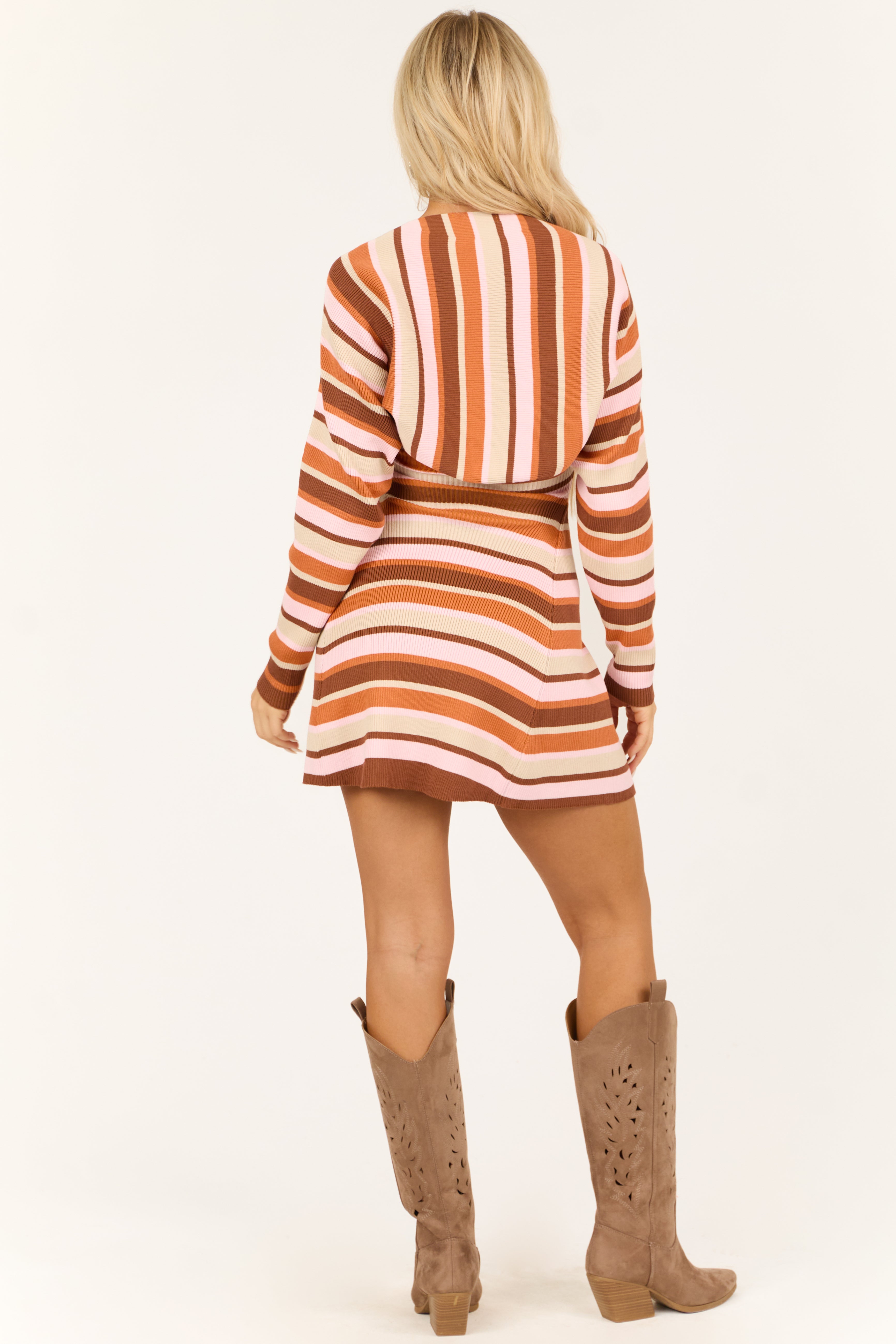 Carnation Striped Mini Dress and Bolero Set-Newayad