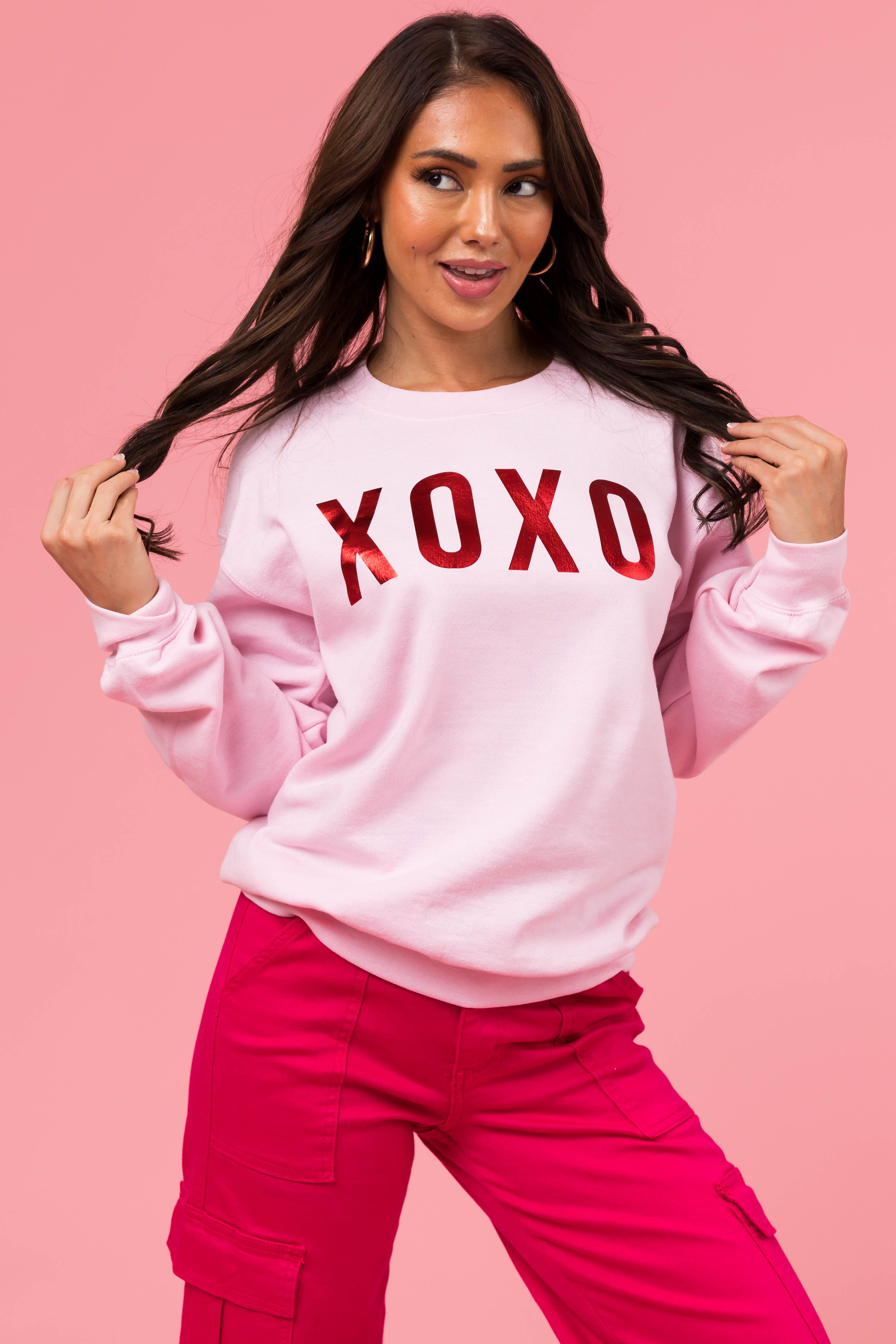 Carnation 'XOXO' Shiny Graphic Sweatshirt-Newayad