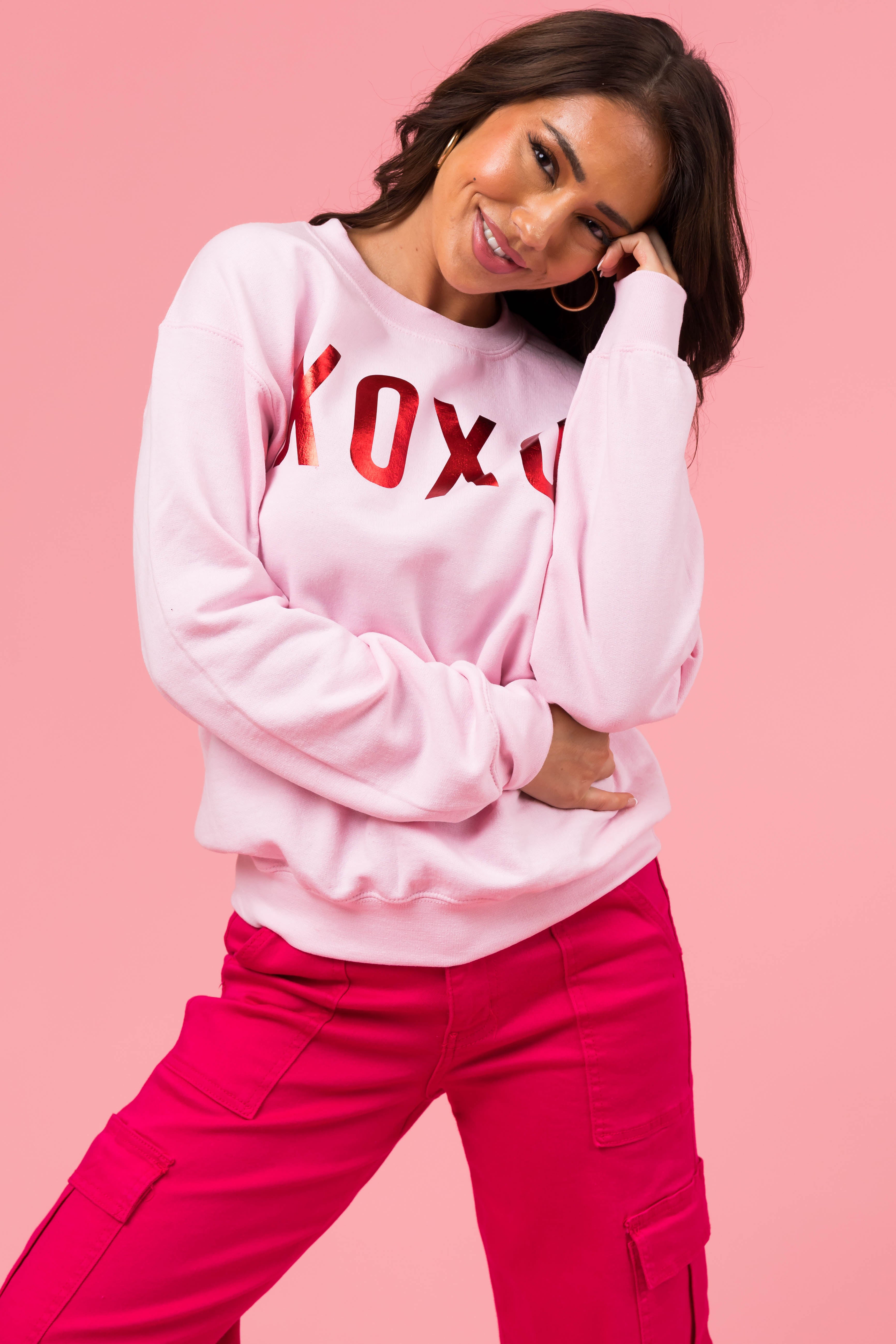 Carnation 'XOXO' Shiny Graphic Sweatshirt-Newayad