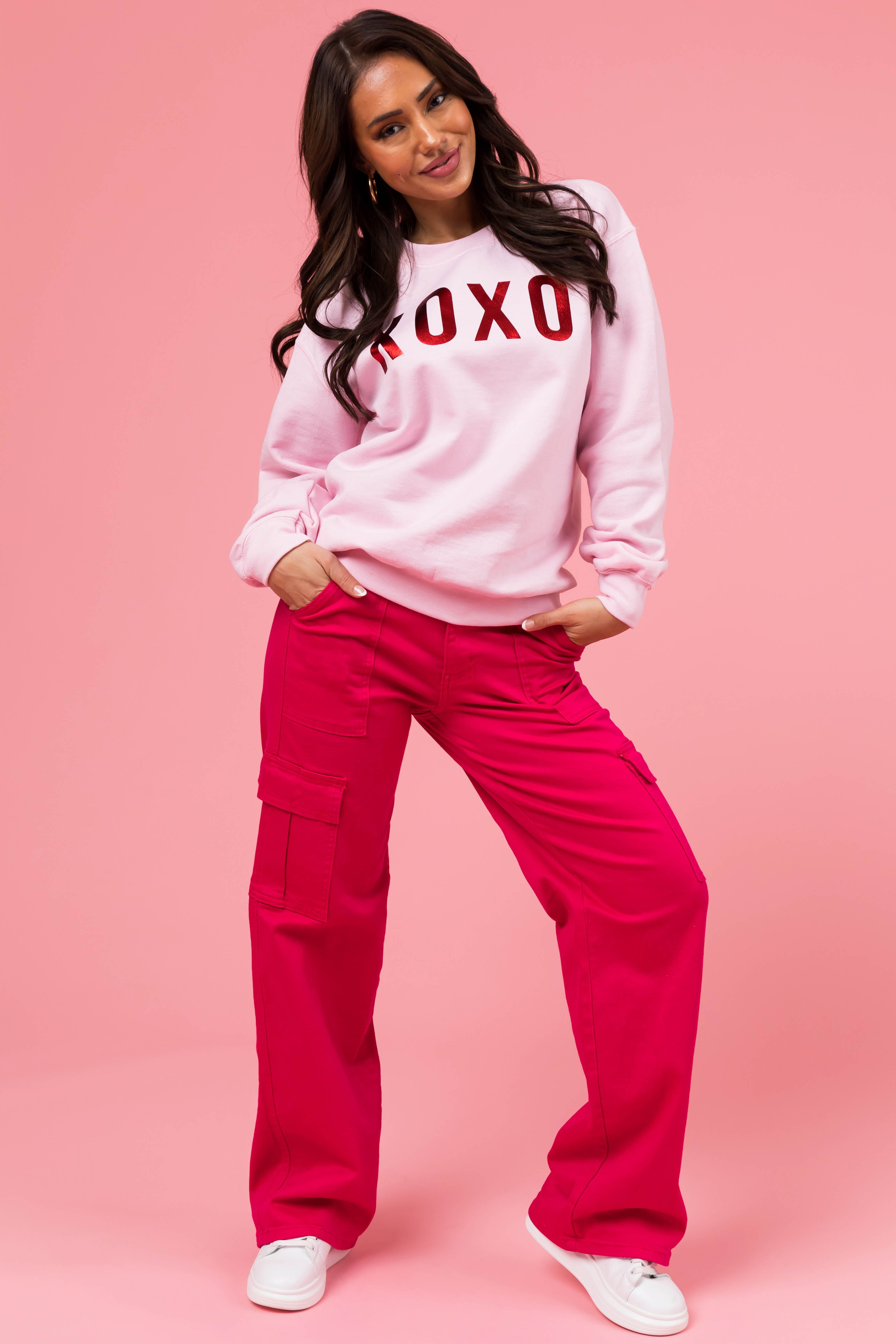 Carnation 'XOXO' Shiny Graphic Sweatshirt-Newayad