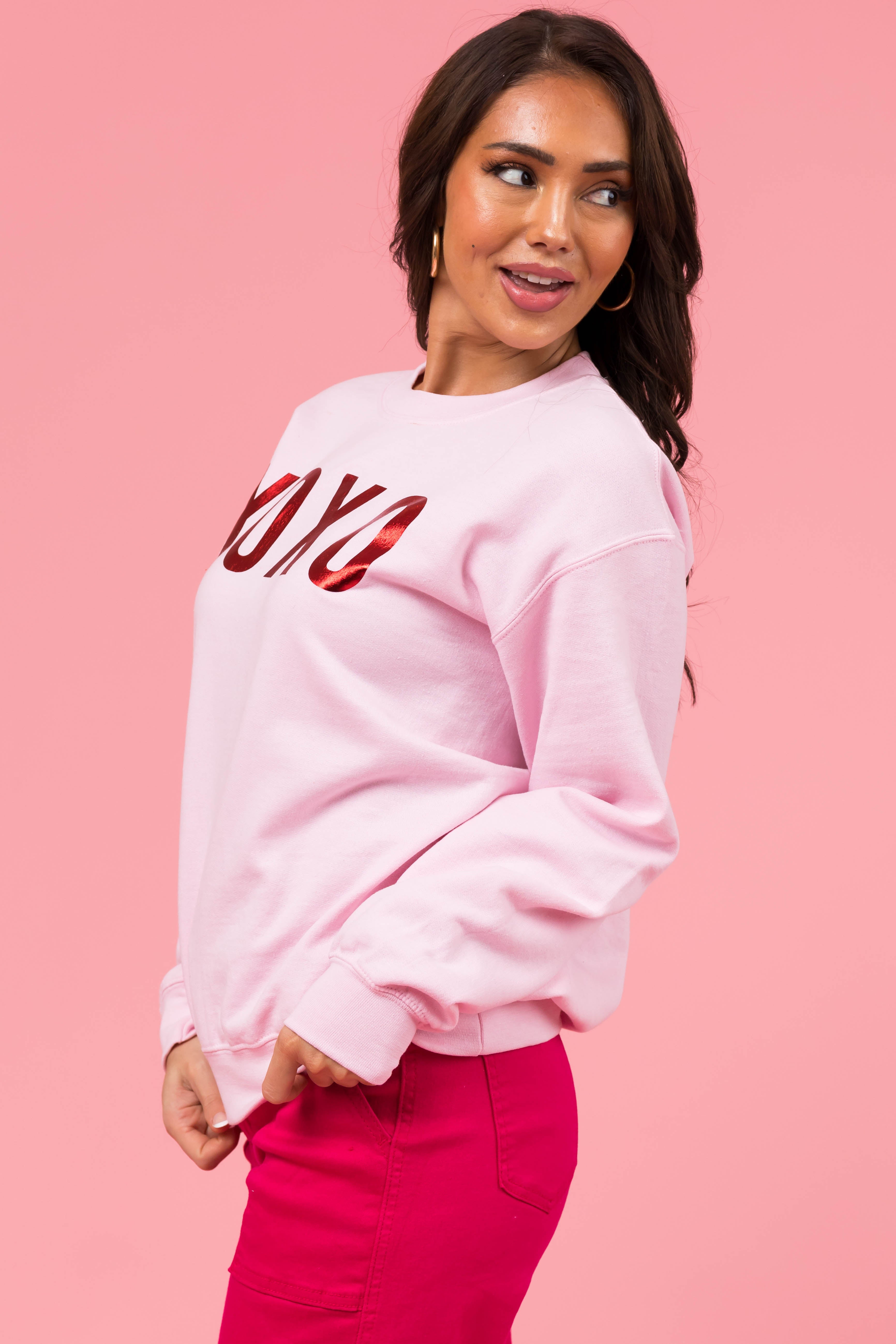 Carnation 'XOXO' Shiny Graphic Sweatshirt-Newayad