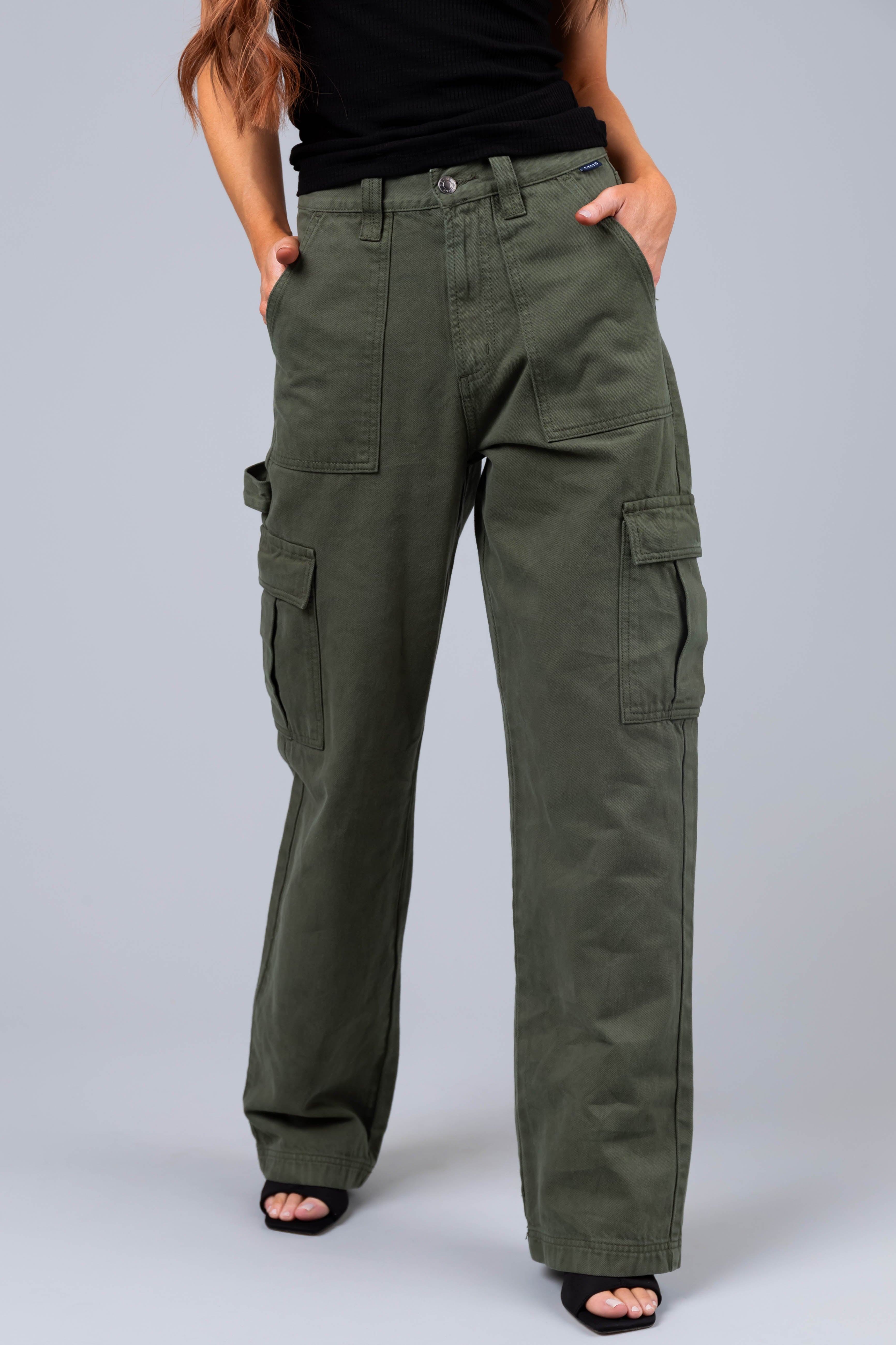 Cello Army Green High Rise Carpenter Jeans-Newayad