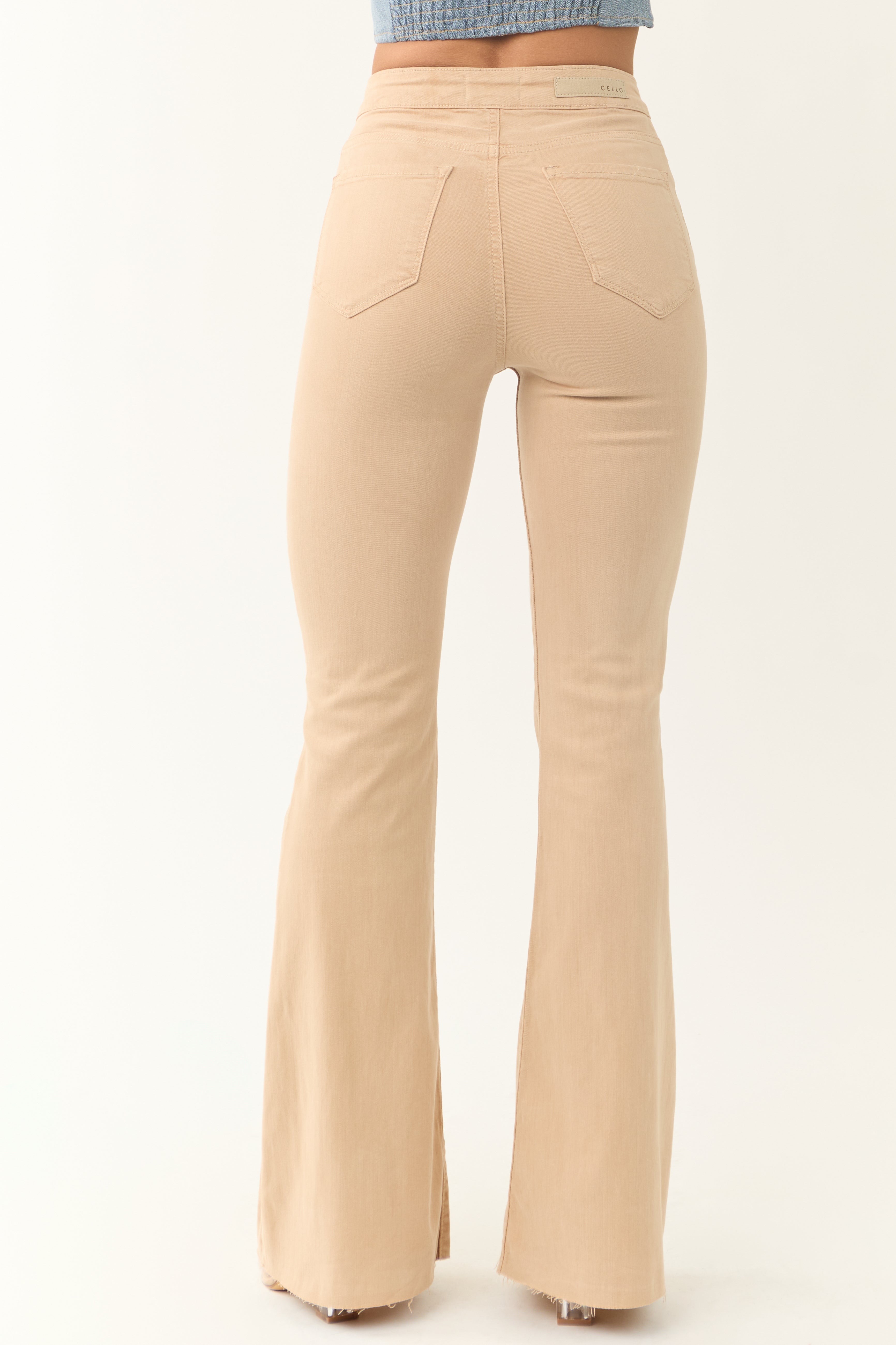 Cello Beige High Rise Flare Leg Jeans-Newayad
