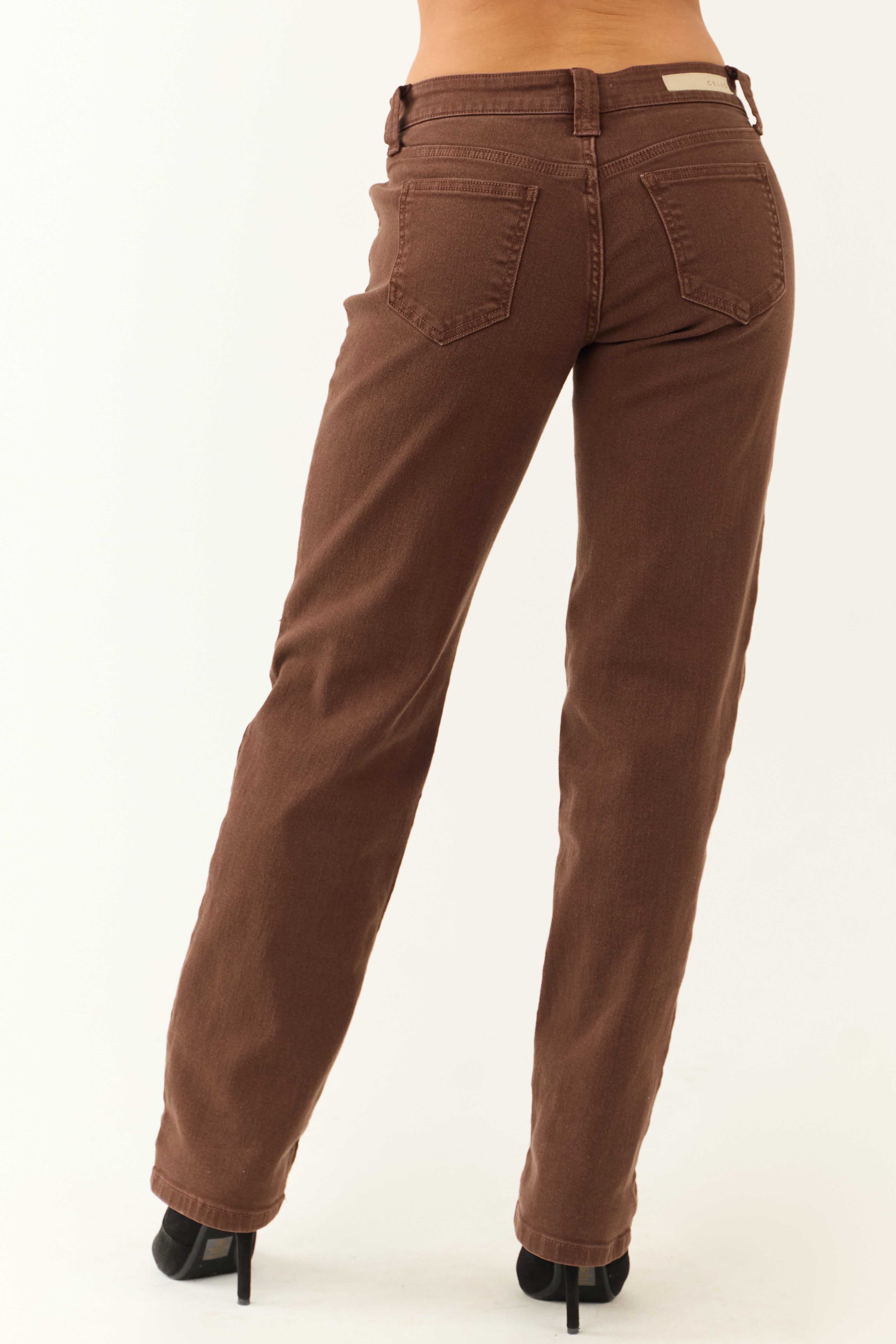 Cello Chocolate Mid Rise Relaxed Straight Leg Jeans-Newayad