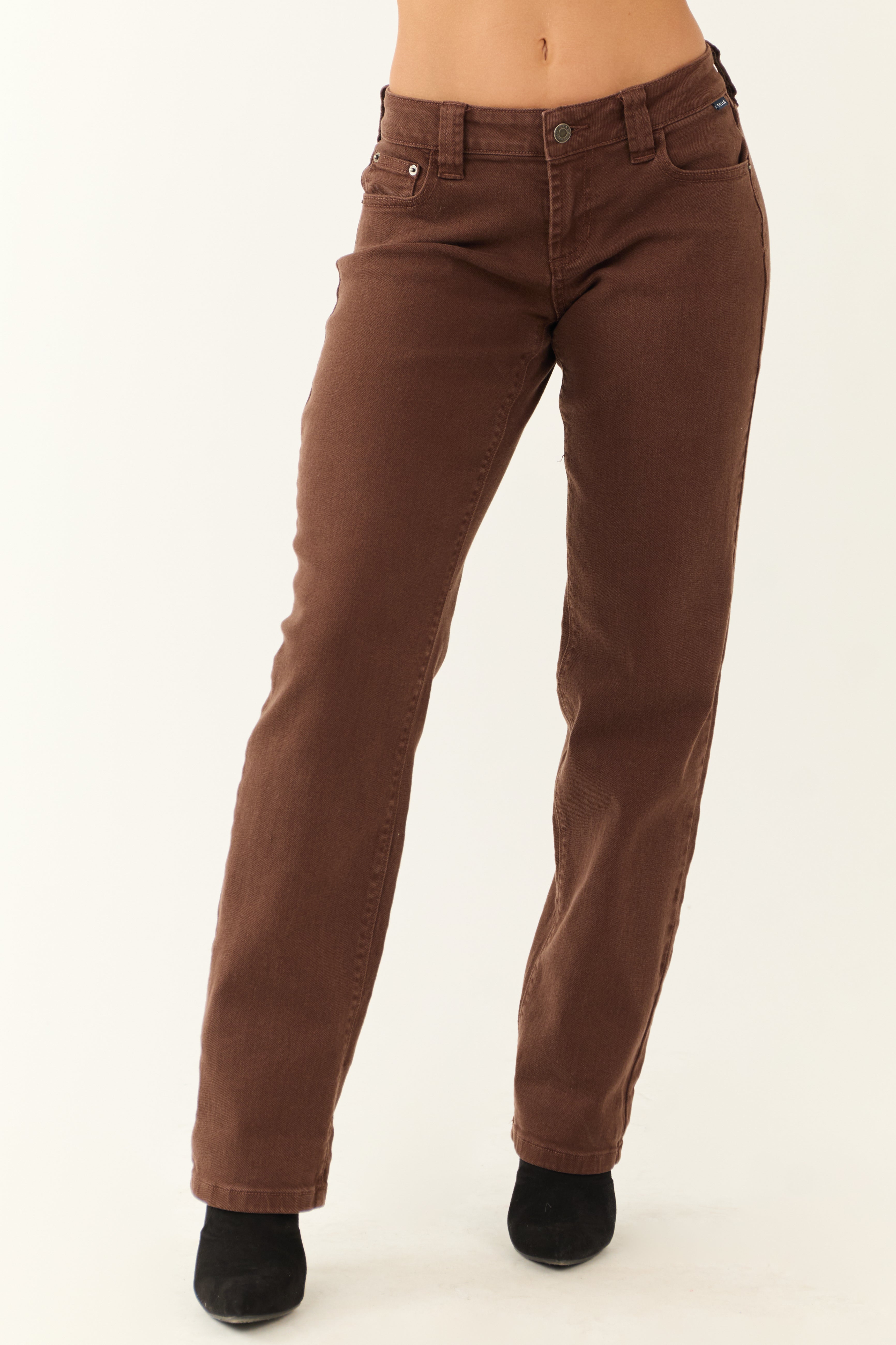 Cello Chocolate Mid Rise Relaxed Straight Leg Jeans-Newayad