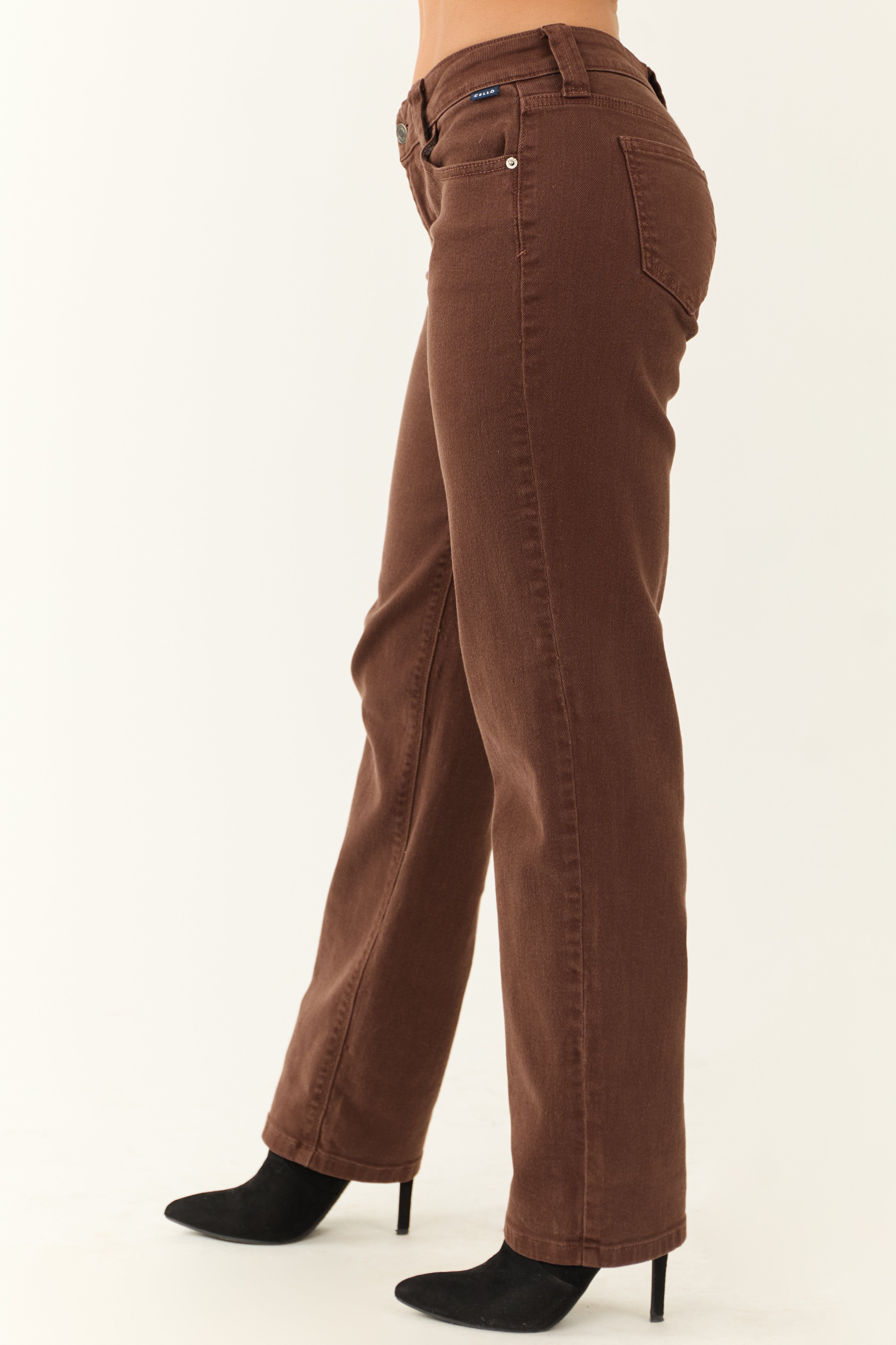 Cello Chocolate Mid Rise Relaxed Straight Leg Jeans-Newayad
