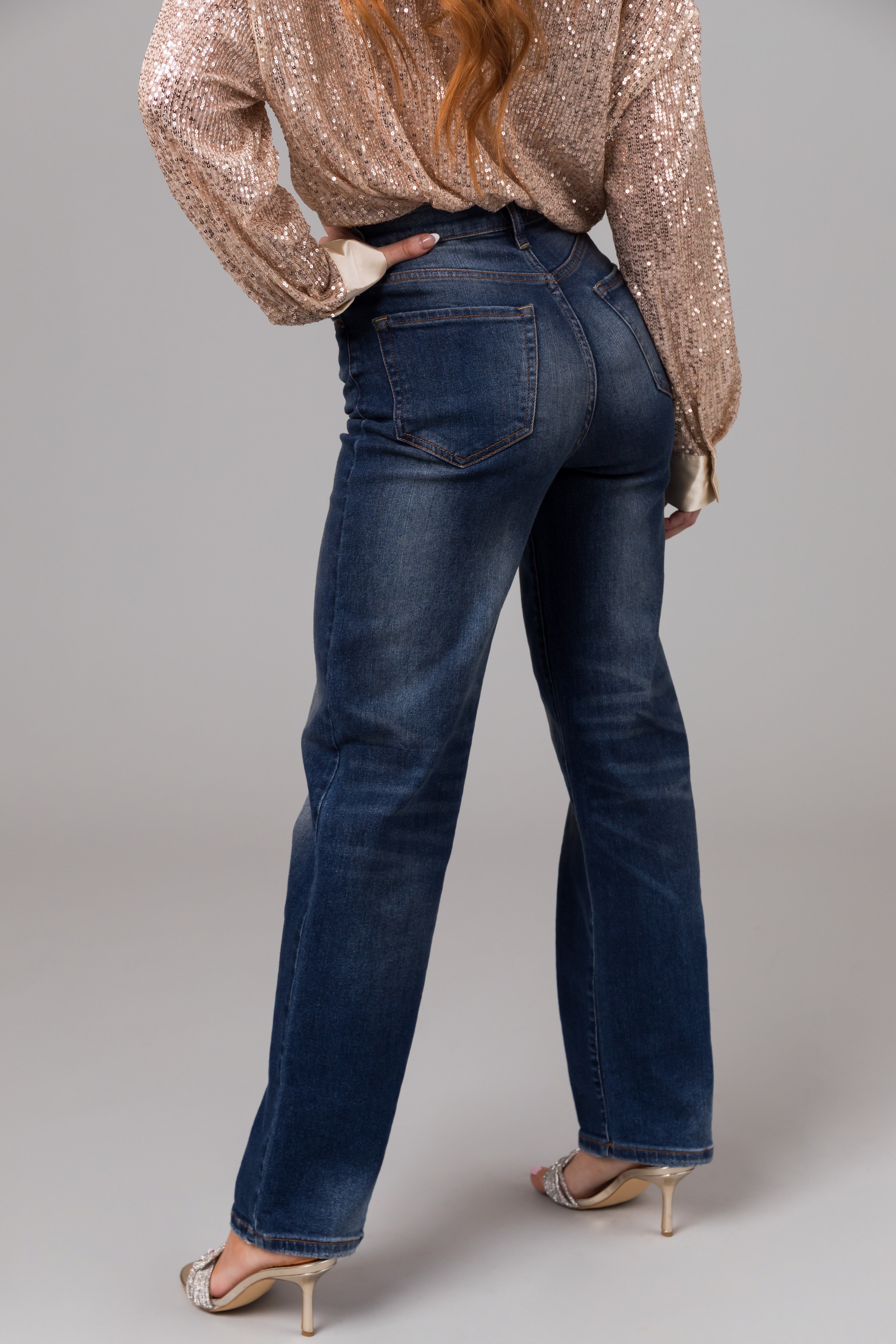 Cello Dark Denim Super High Rise Dad Jeans-Newayad