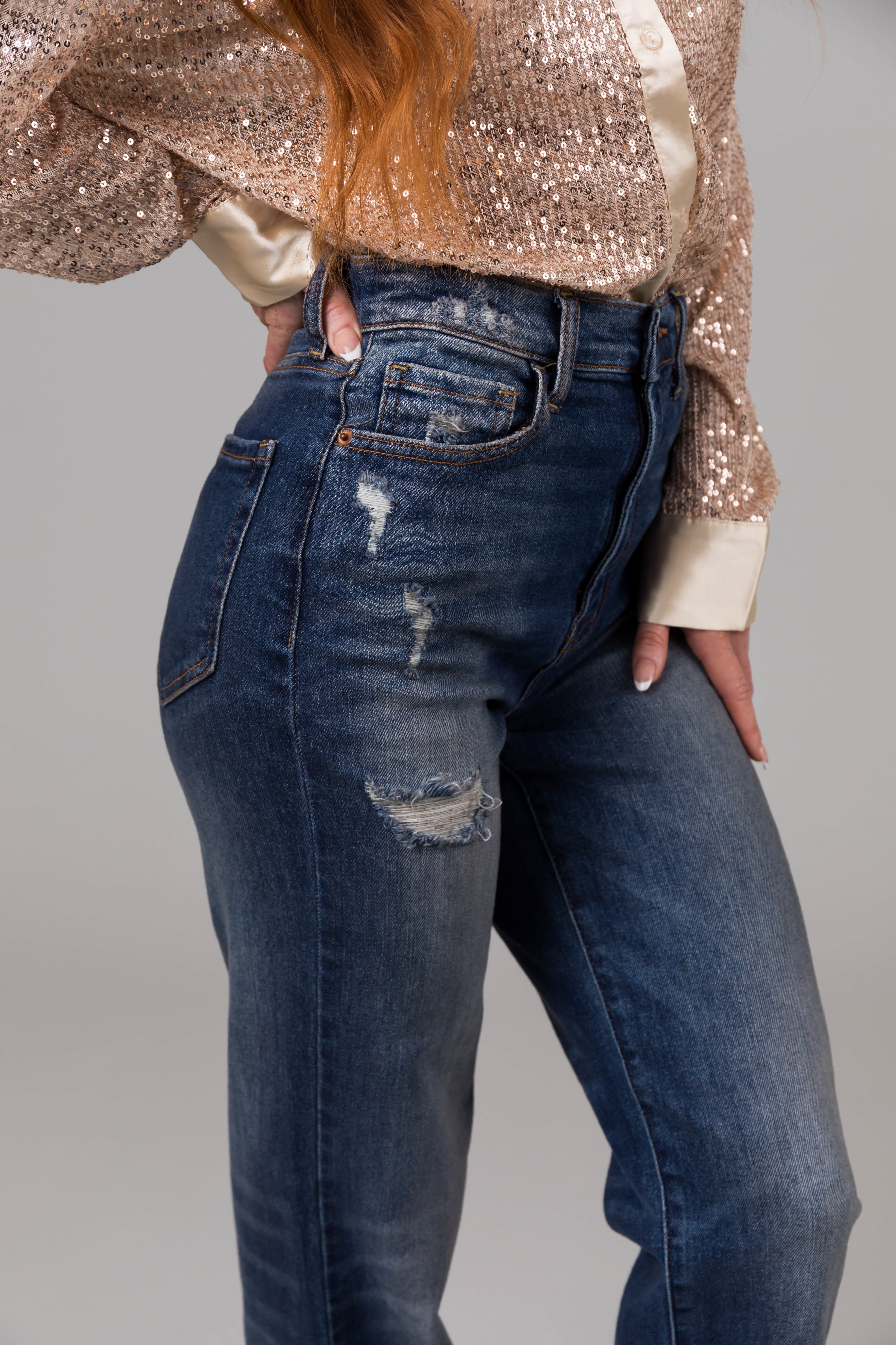 Cello Dark Denim Super High Rise Dad Jeans-Newayad