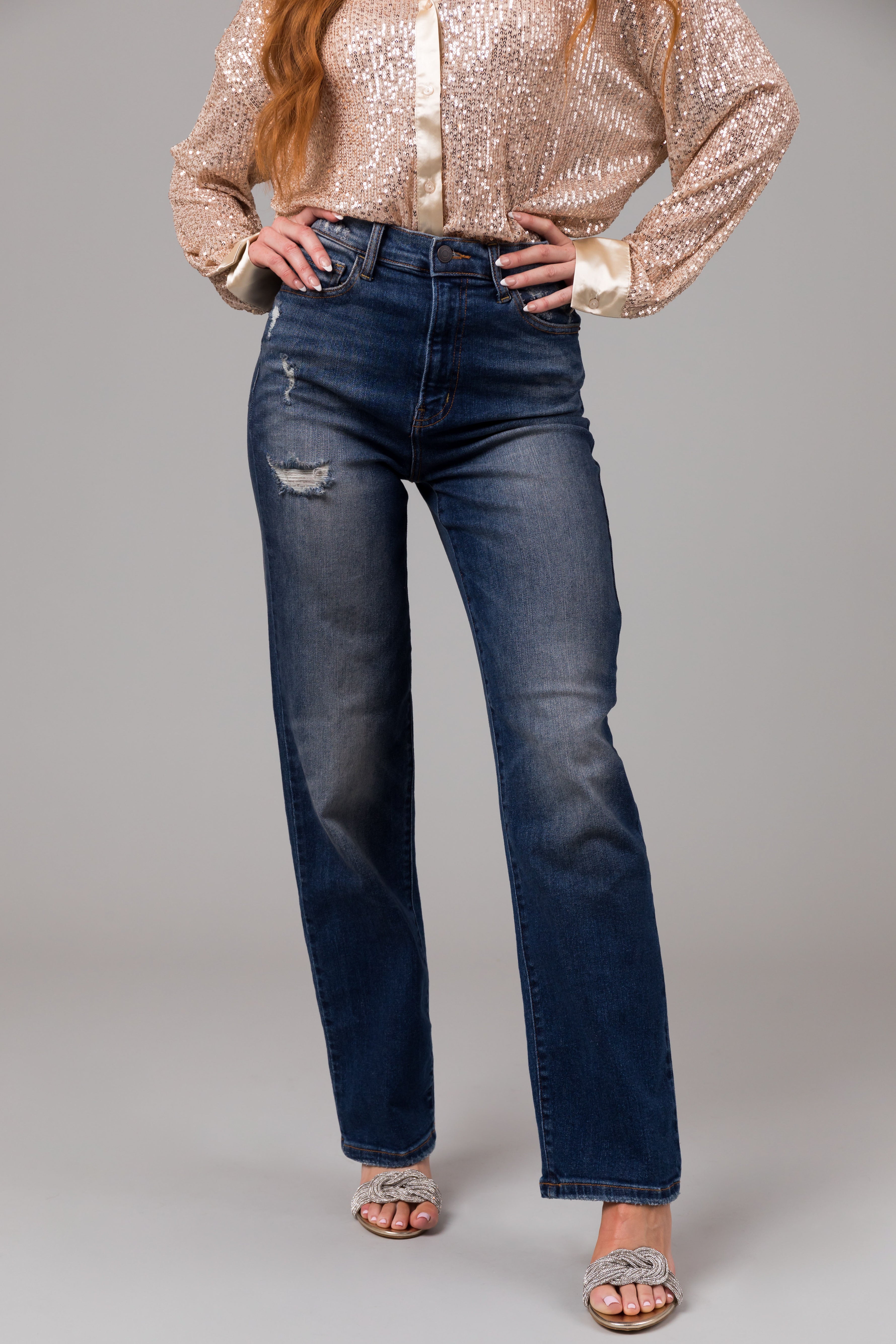 Cello Dark Denim Super High Rise Dad Jeans-Newayad