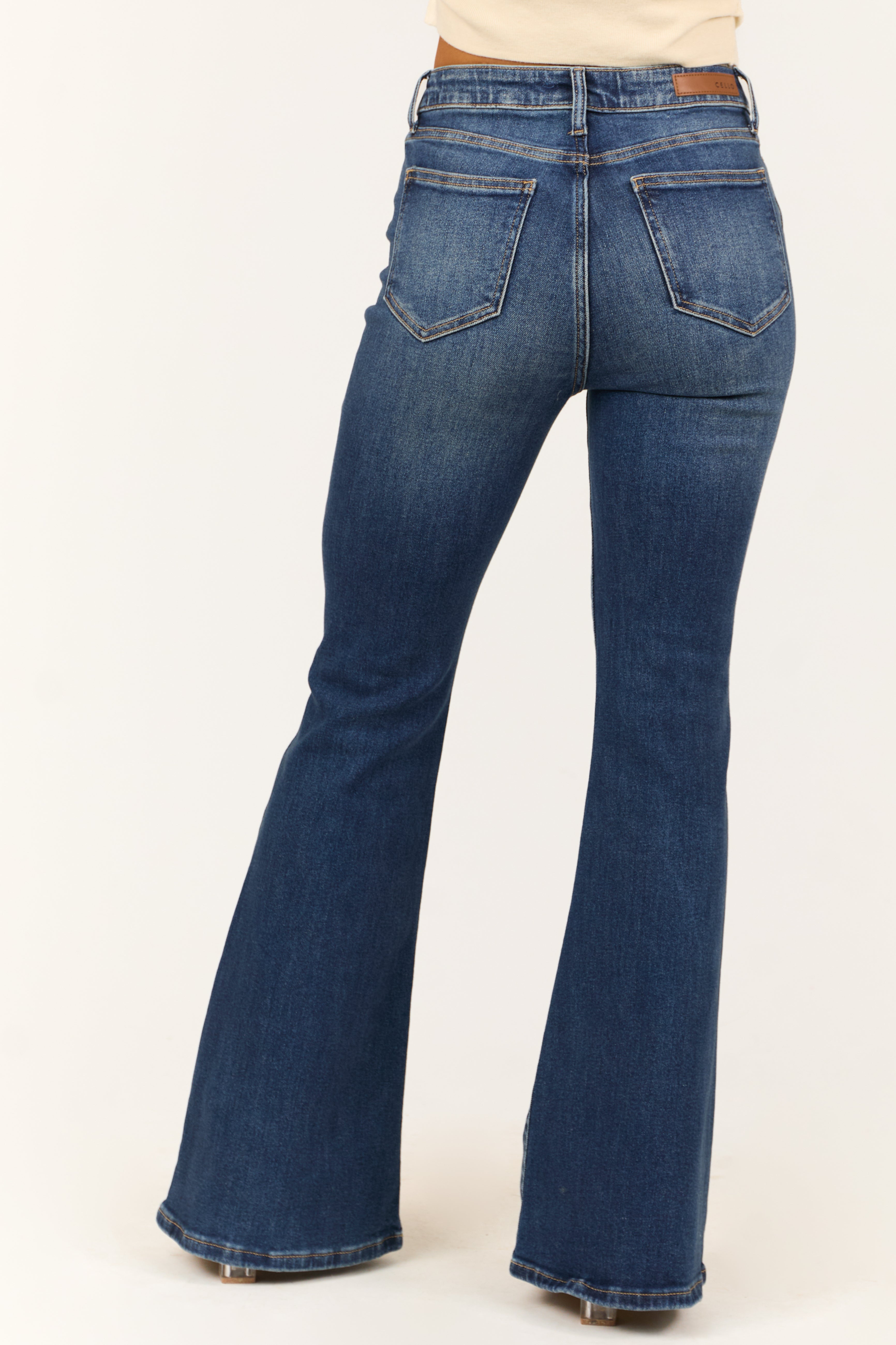 Cello Dark Wash Flare Leg High Rise Jeans-Newayad