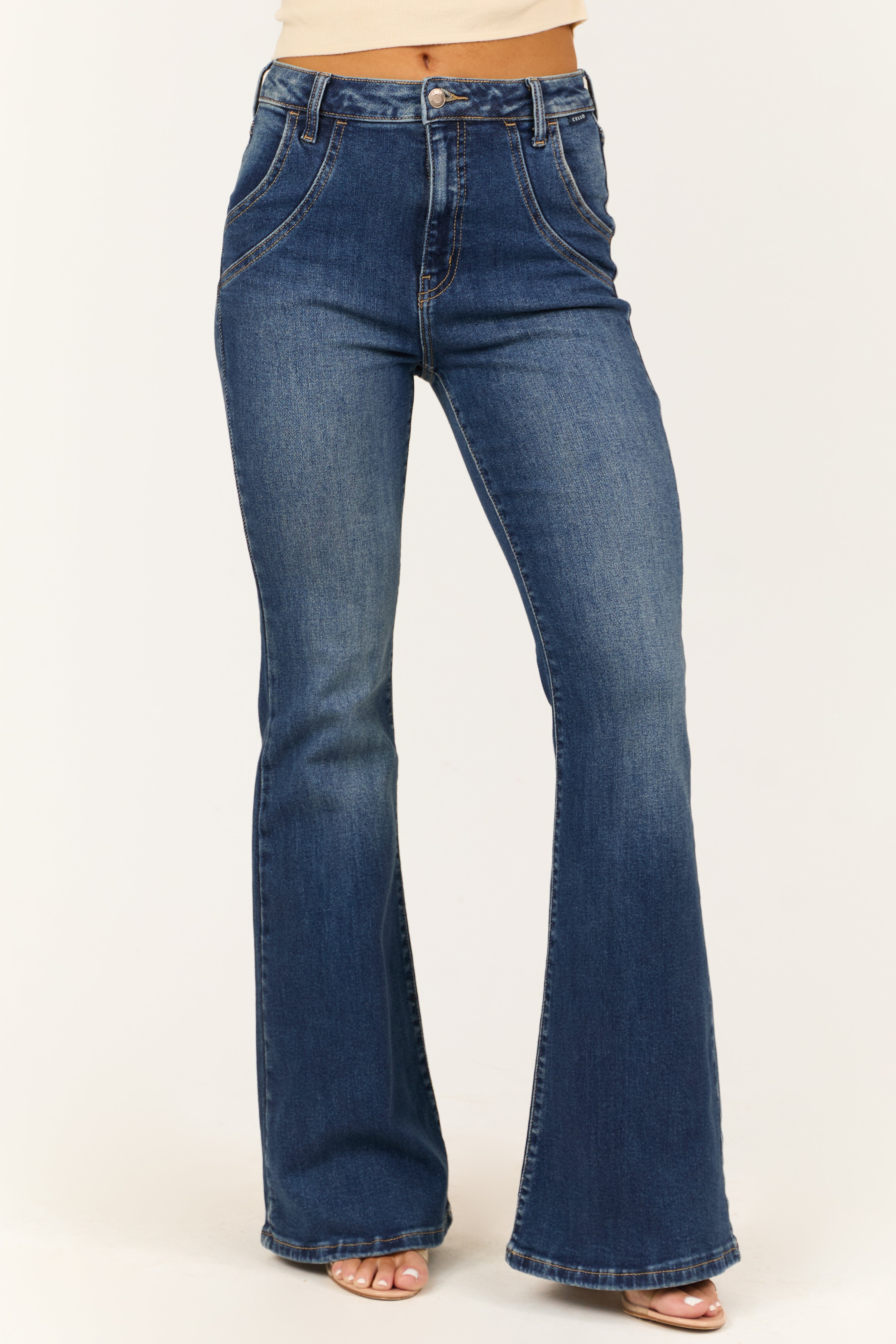Cello Dark Wash Flare Leg High Rise Jeans-Newayad