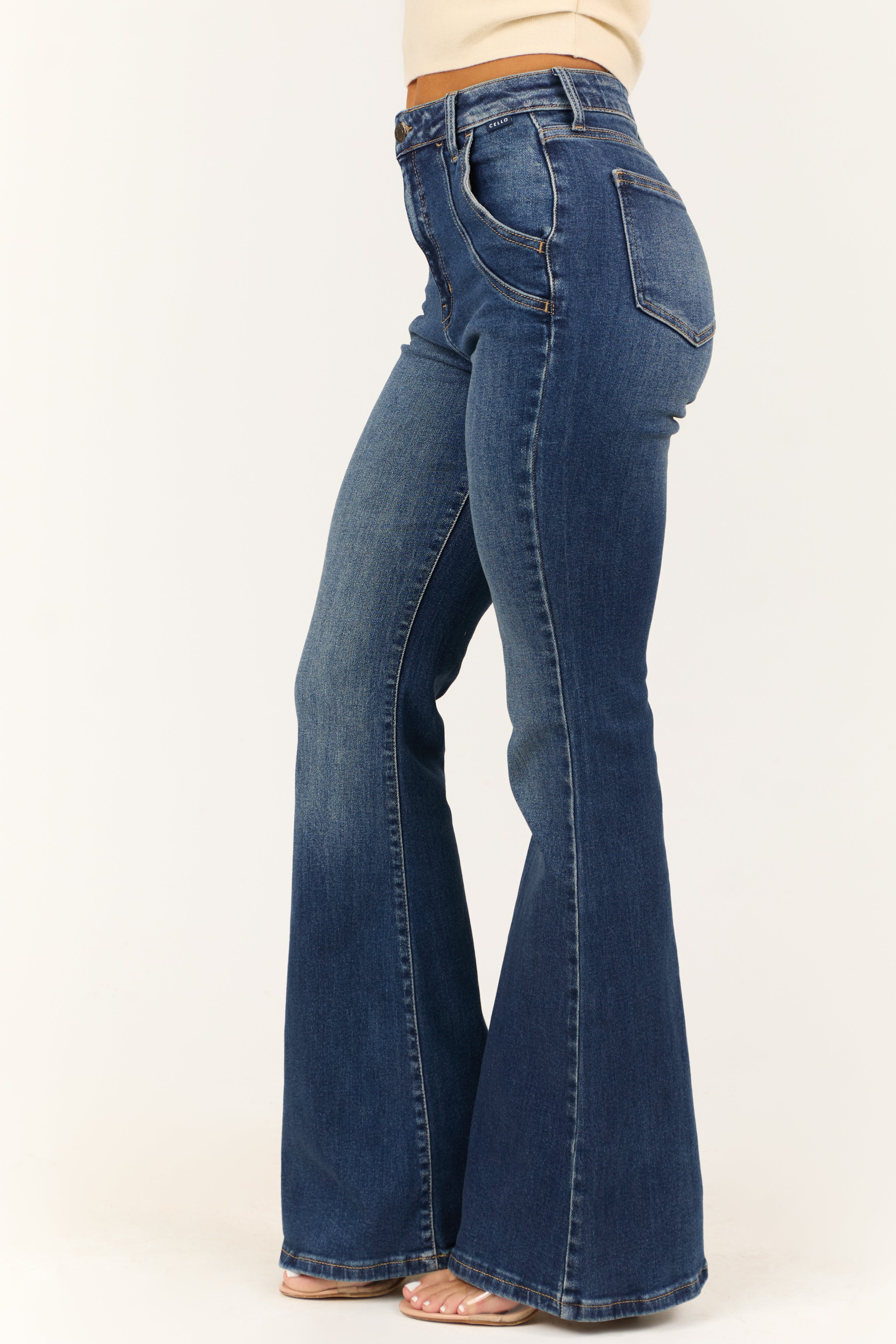 Cello Dark Wash Flare Leg High Rise Jeans-Newayad
