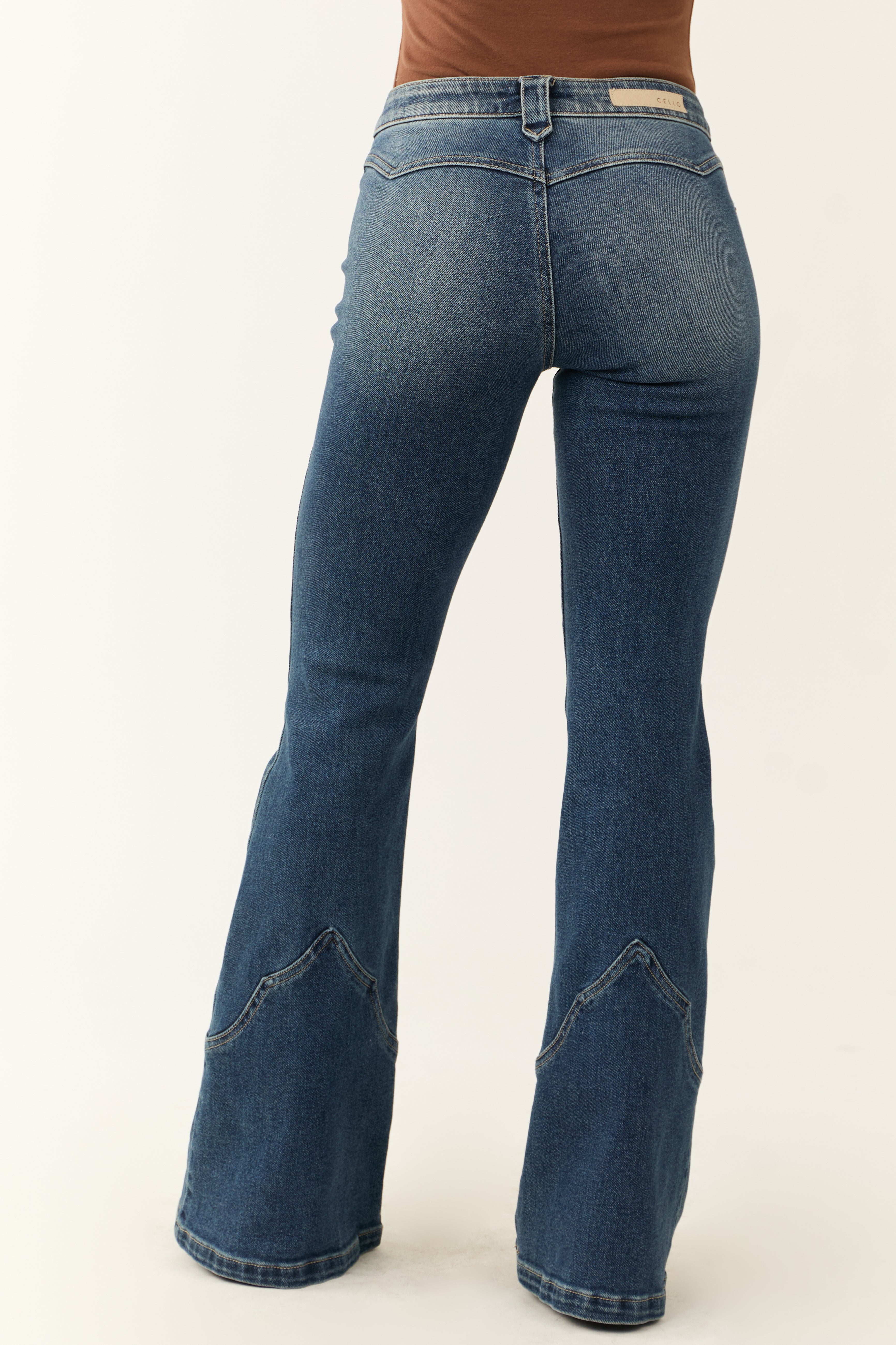 Cello Dark Wash Mid Rise Western Super Flare Jeans-Newayad