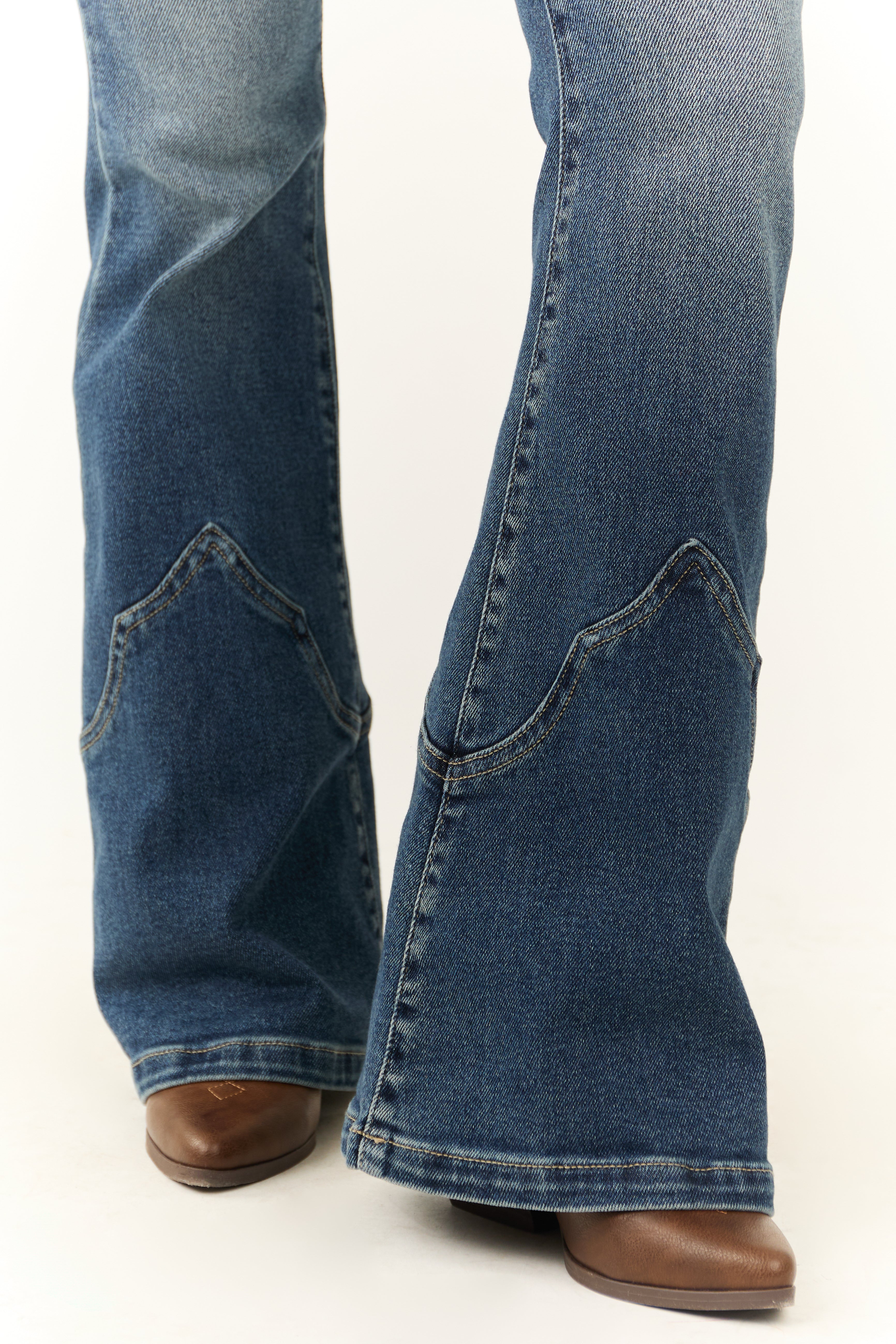 Cello Dark Wash Mid Rise Western Super Flare Jeans-Newayad