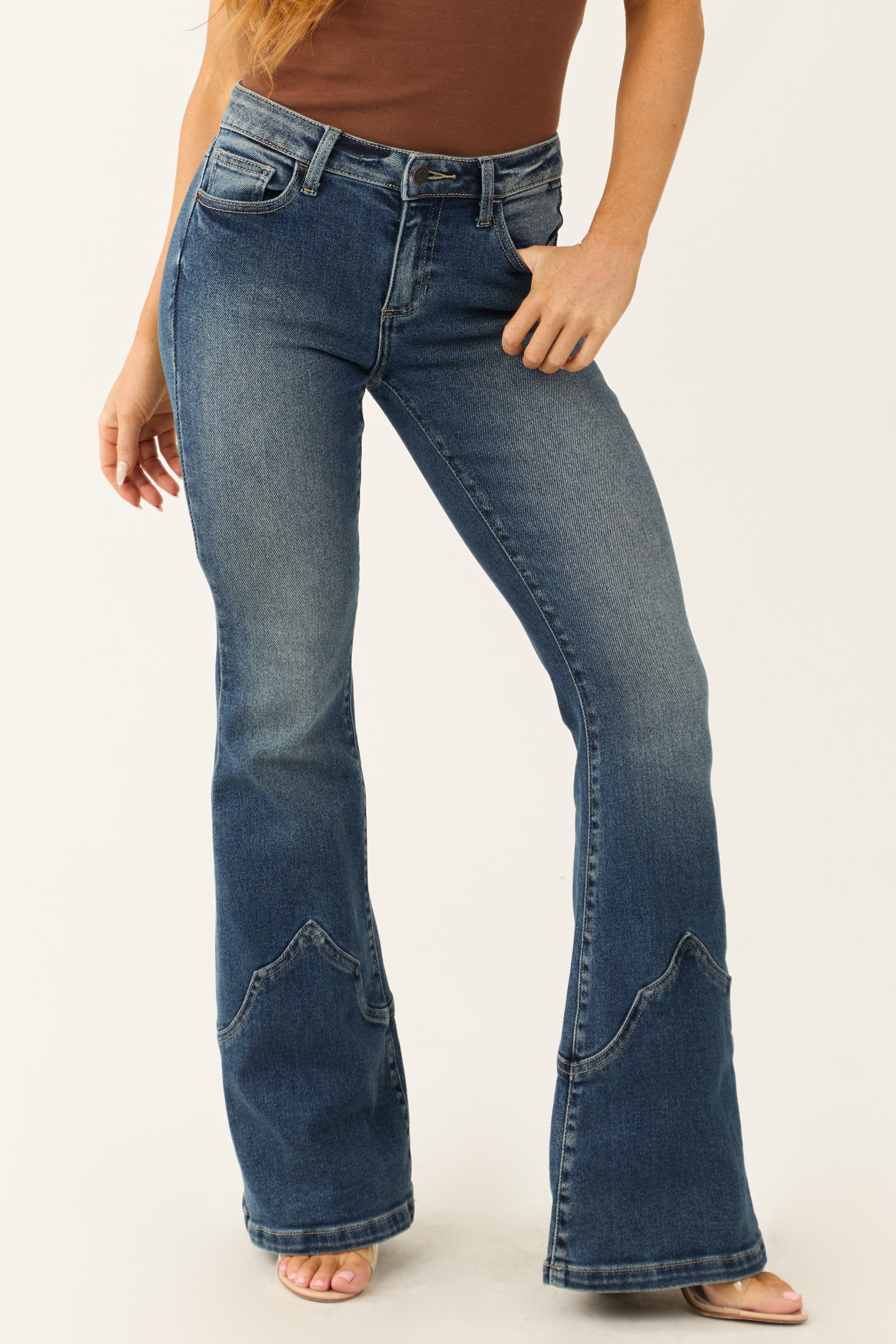 Cello Dark Wash Mid Rise Western Super Flare Jeans-Newayad