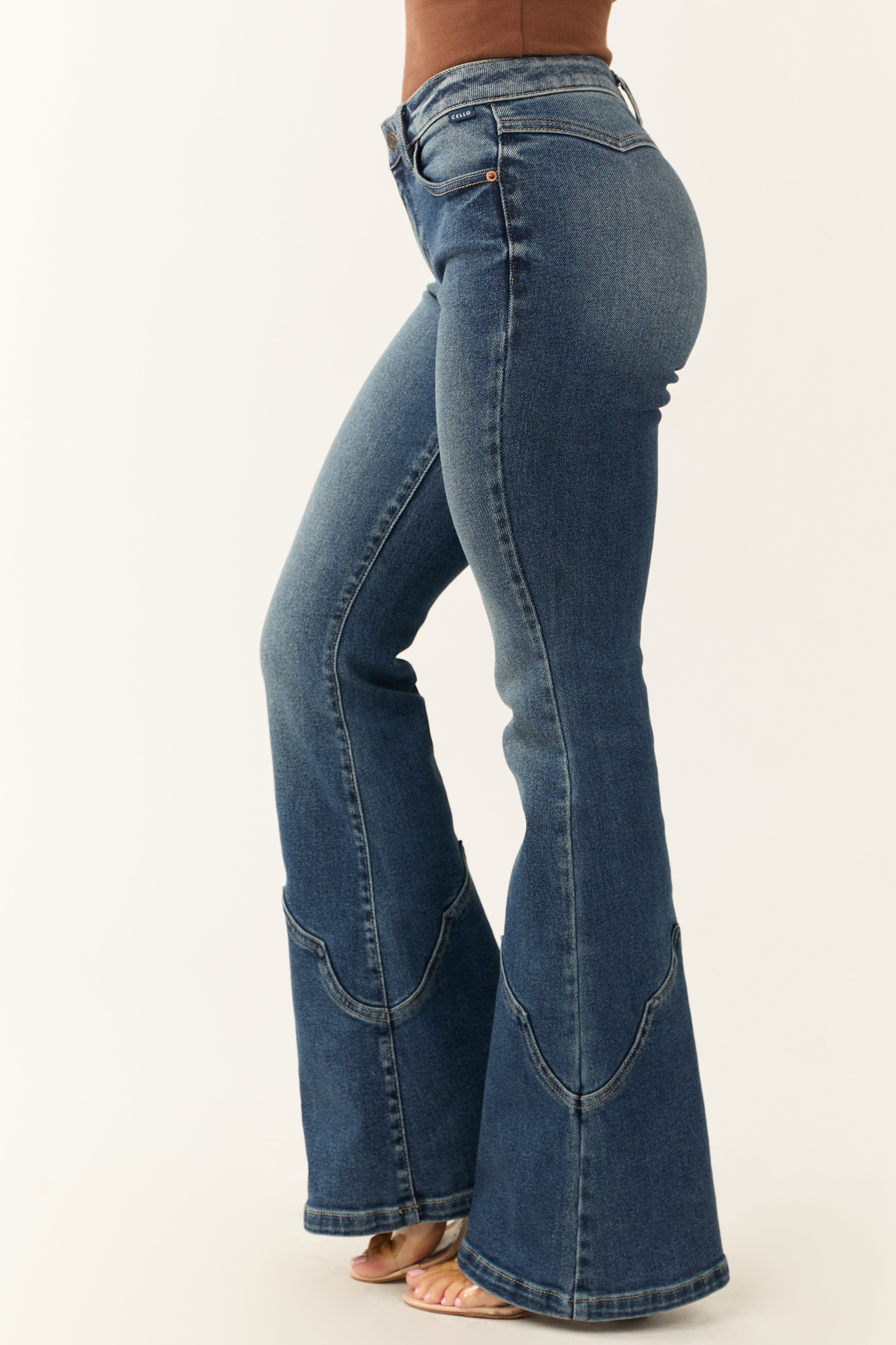 Cello Dark Wash Mid Rise Western Super Flare Jeans-Newayad