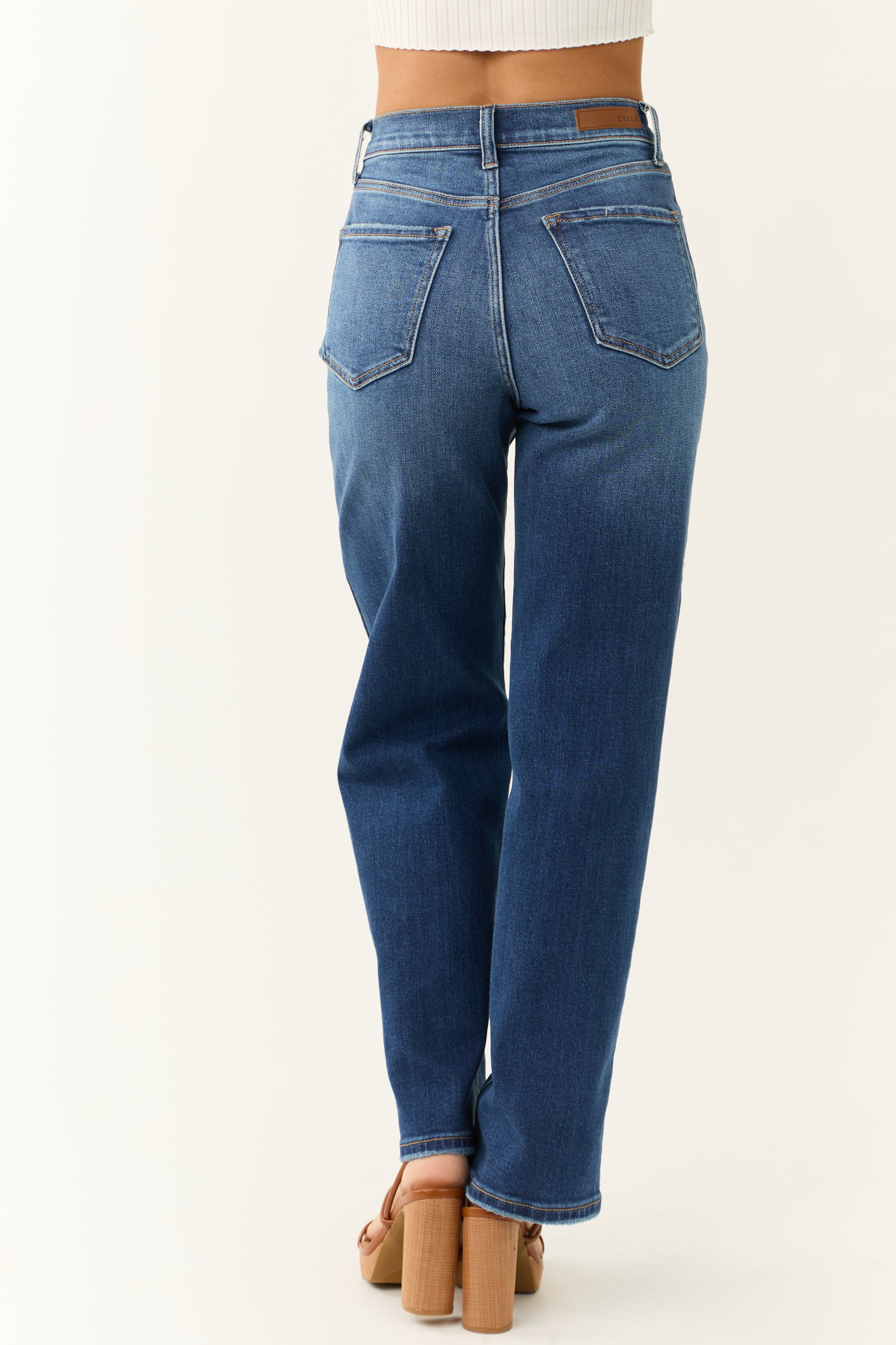 Cello Dark Wash Wide Leg High Rise Jeans-Newayad