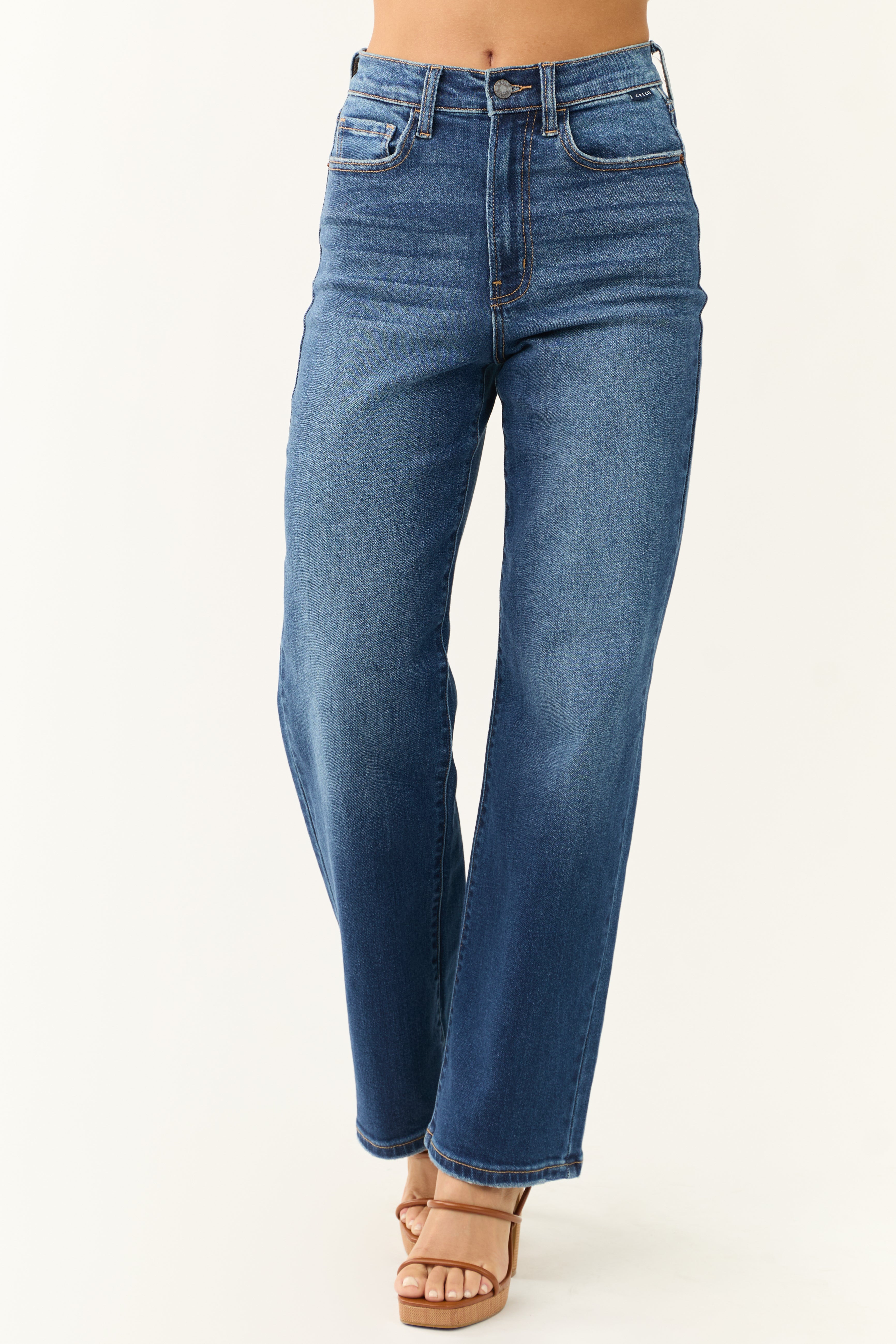 Cello Dark Wash Wide Leg High Rise Jeans-Newayad