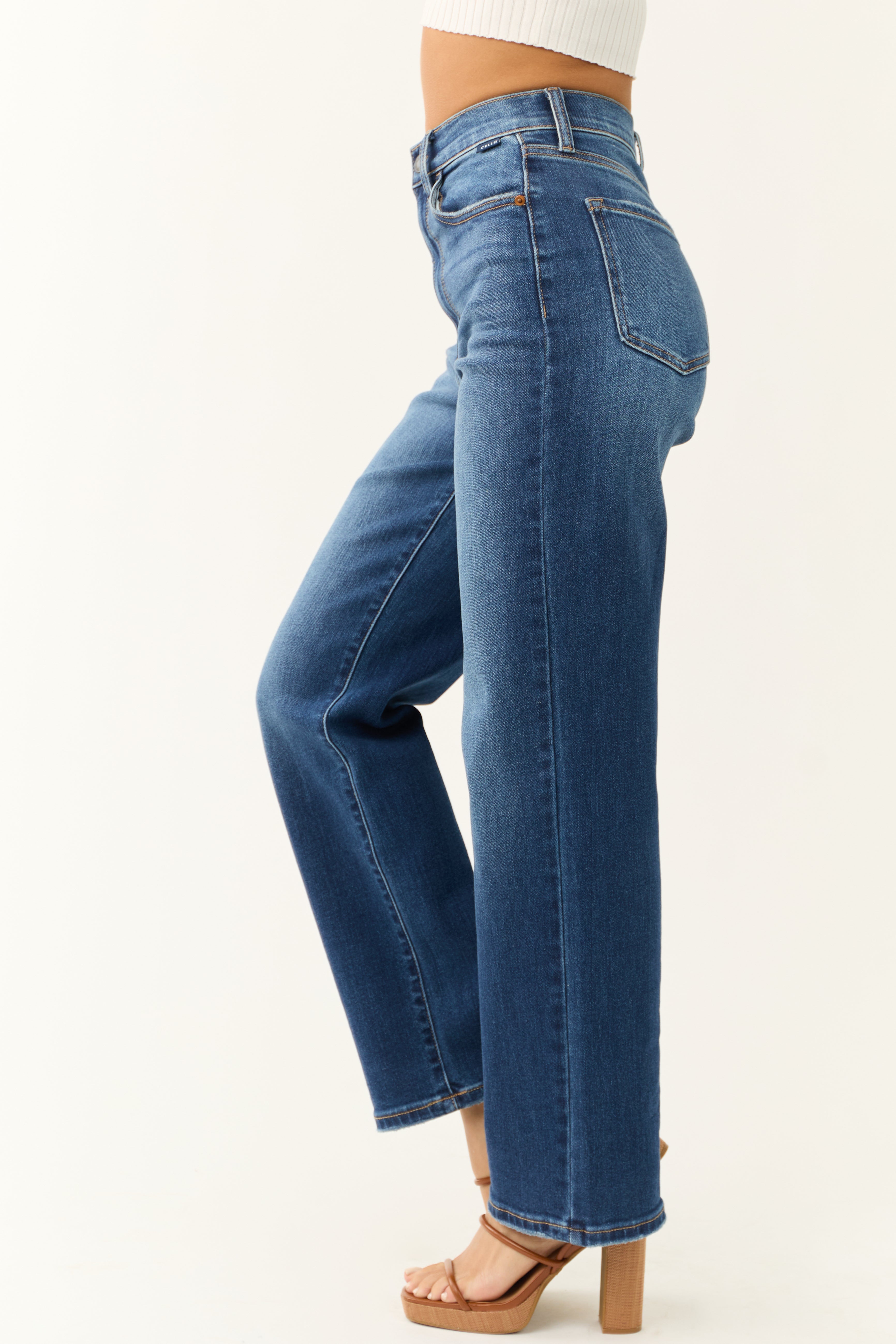 Cello Dark Wash Wide Leg High Rise Jeans-Newayad