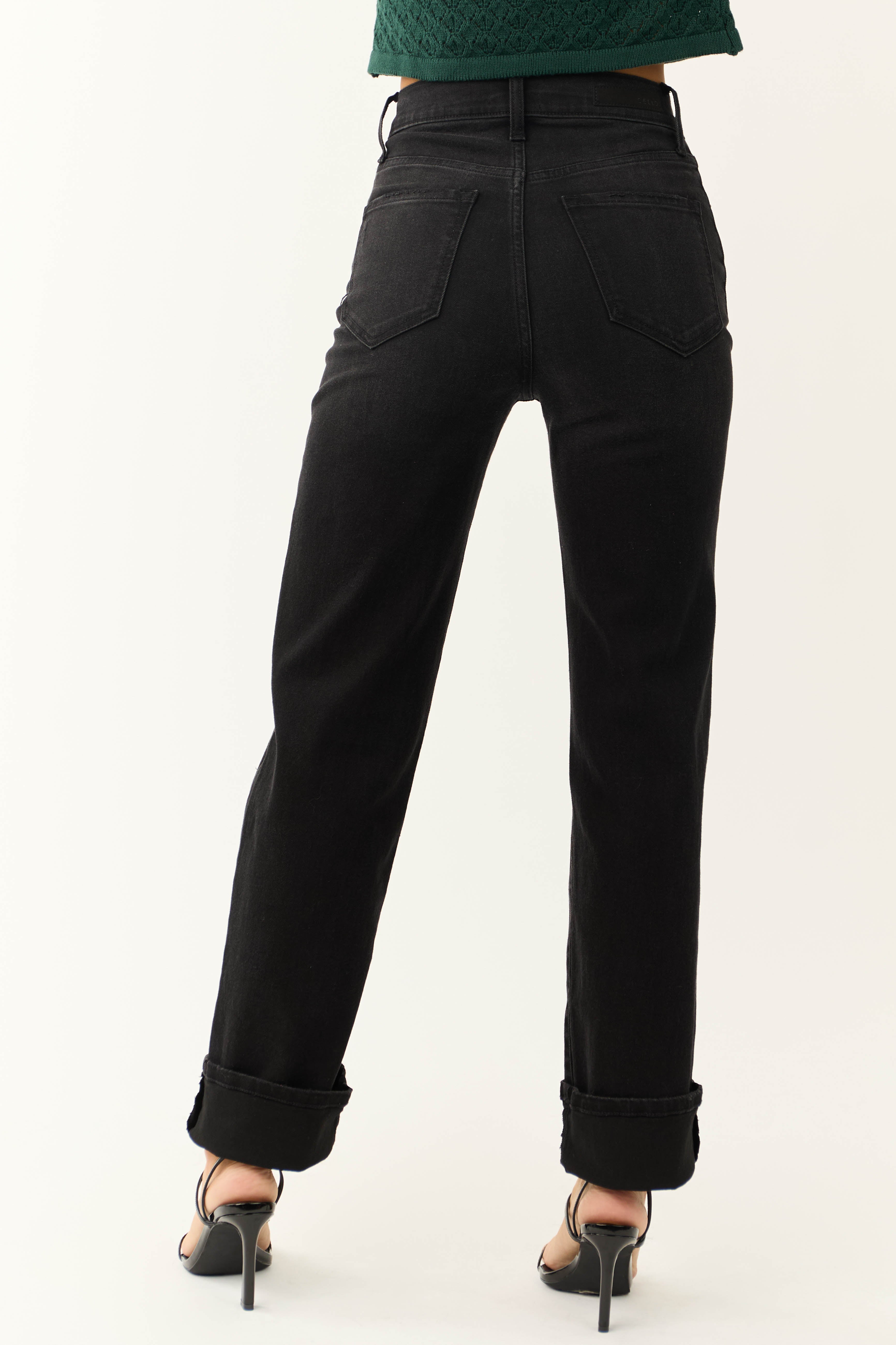 Cello Faded Black High Rise Torn Knee Dad Jeans-Newayad