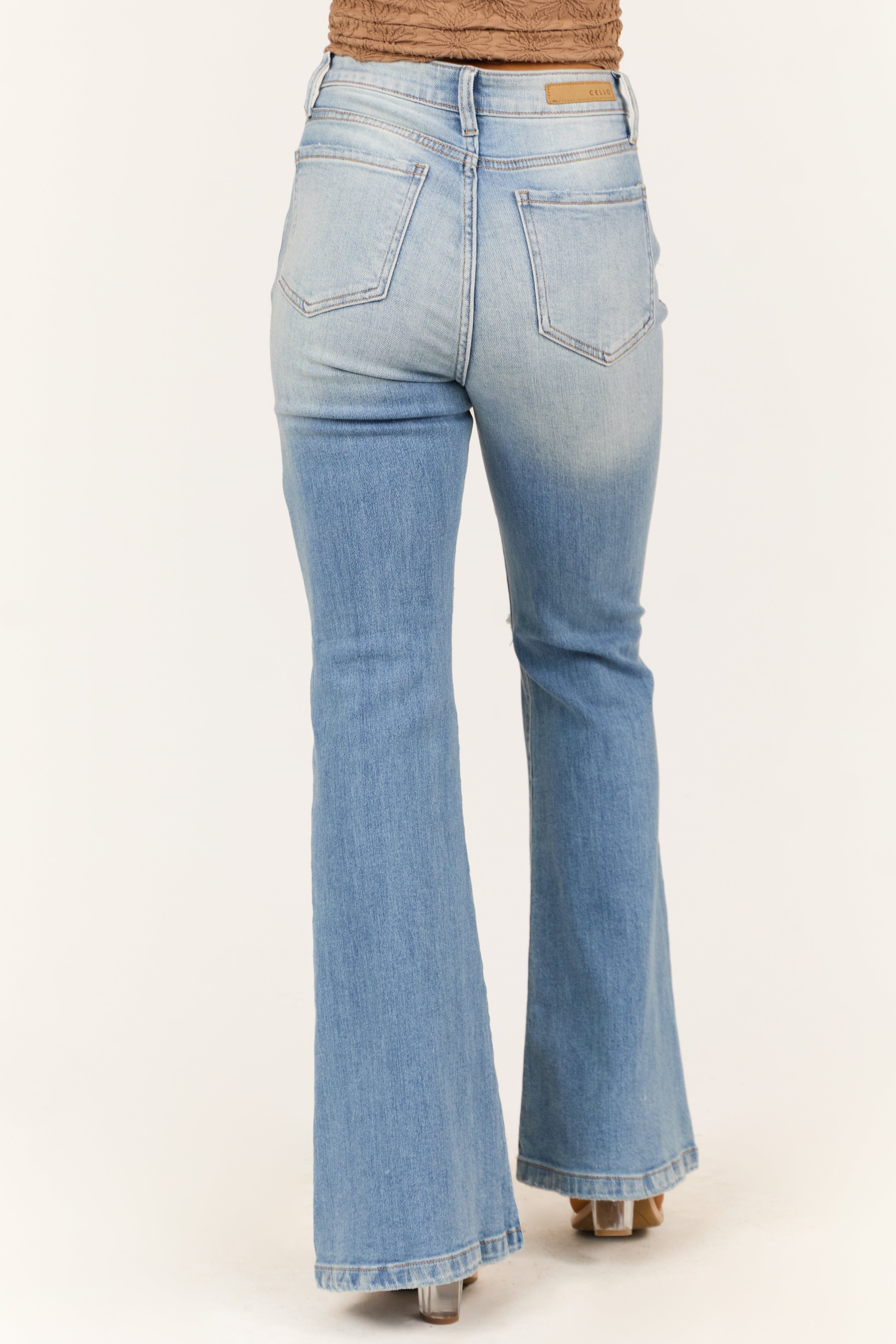 Cello Light Wash Flare Leg High Rise Jeans-Newayad