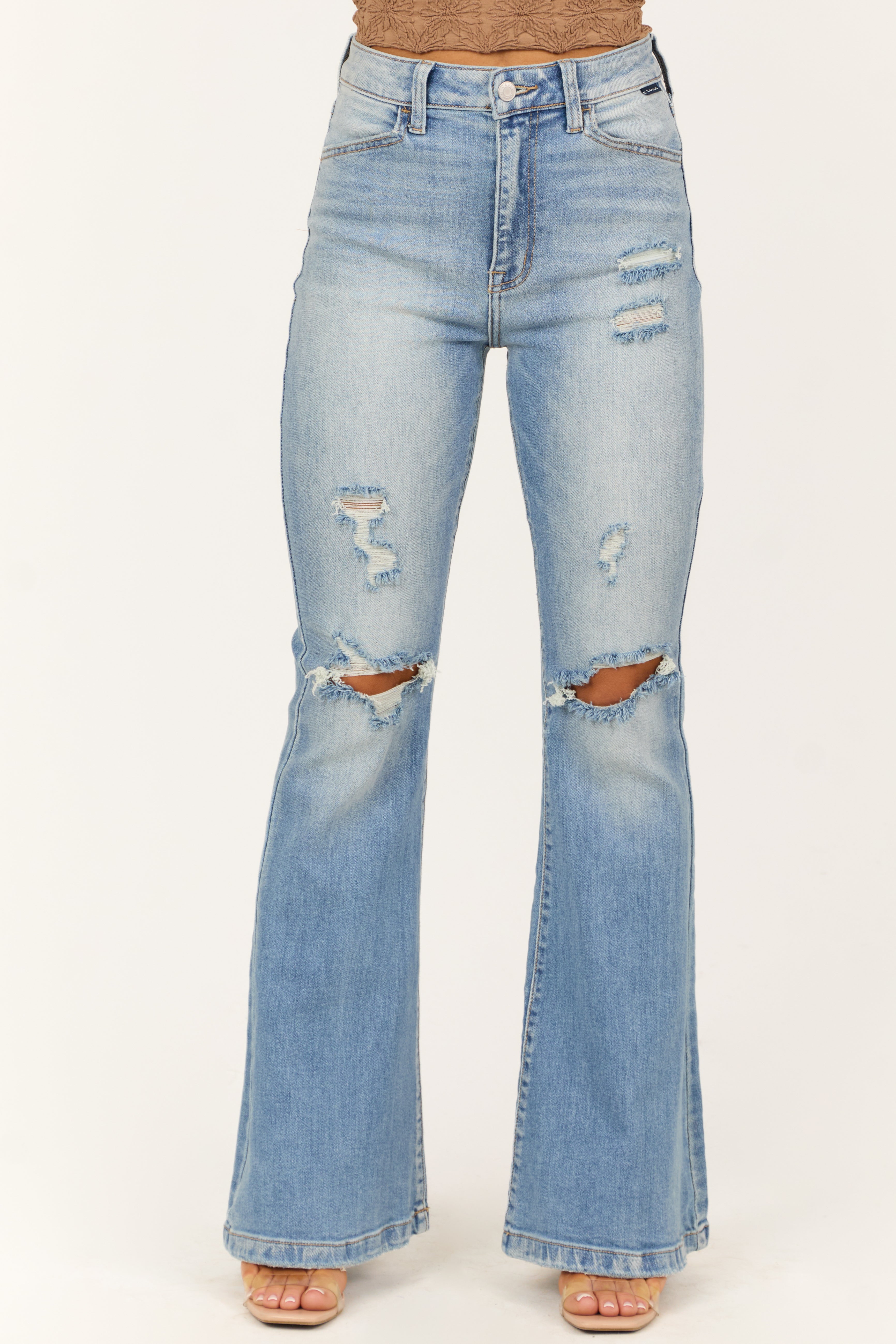 Cello Light Wash Flare Leg High Rise Jeans-Newayad