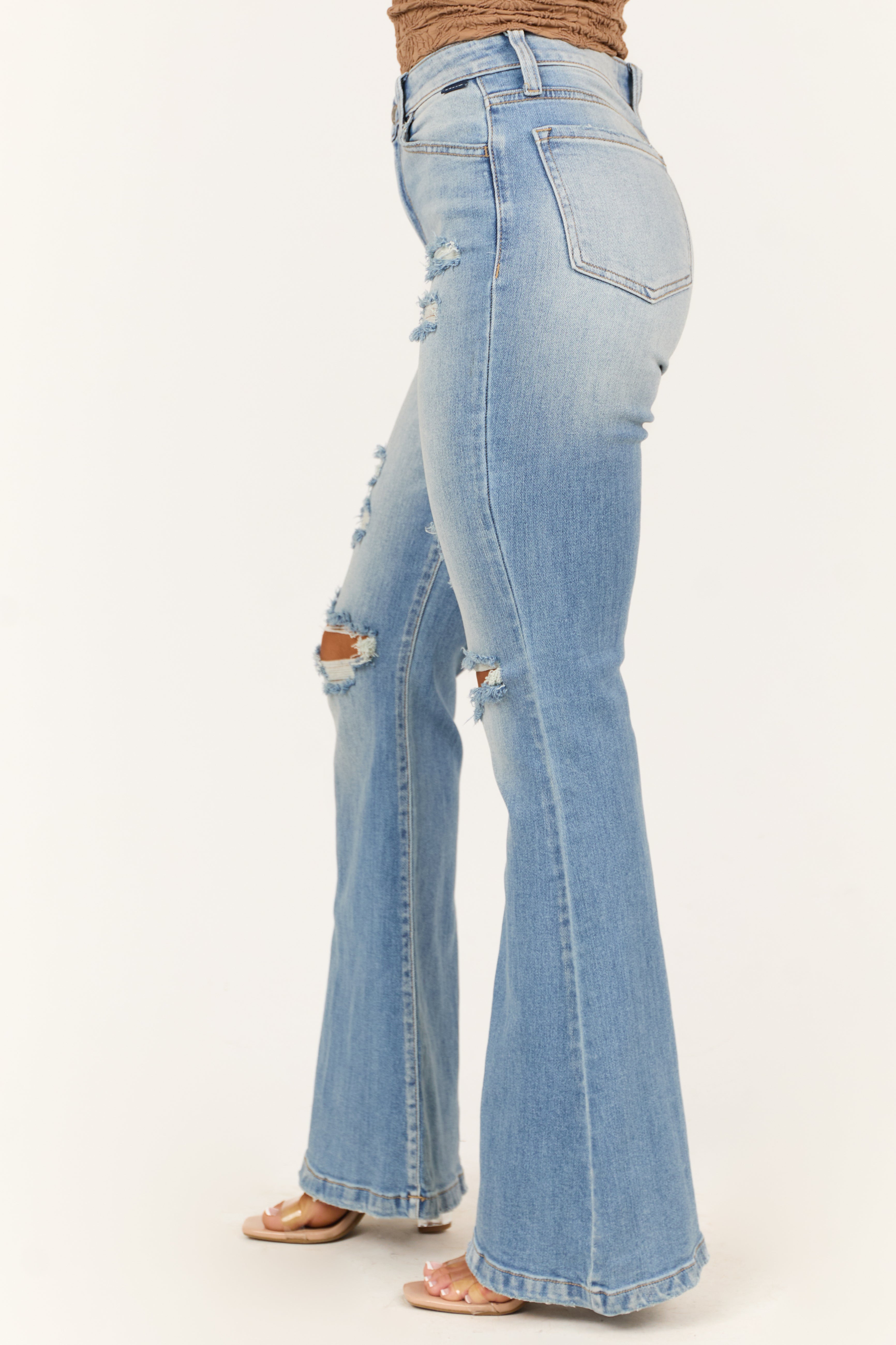Cello Light Wash Flare Leg High Rise Jeans-Newayad