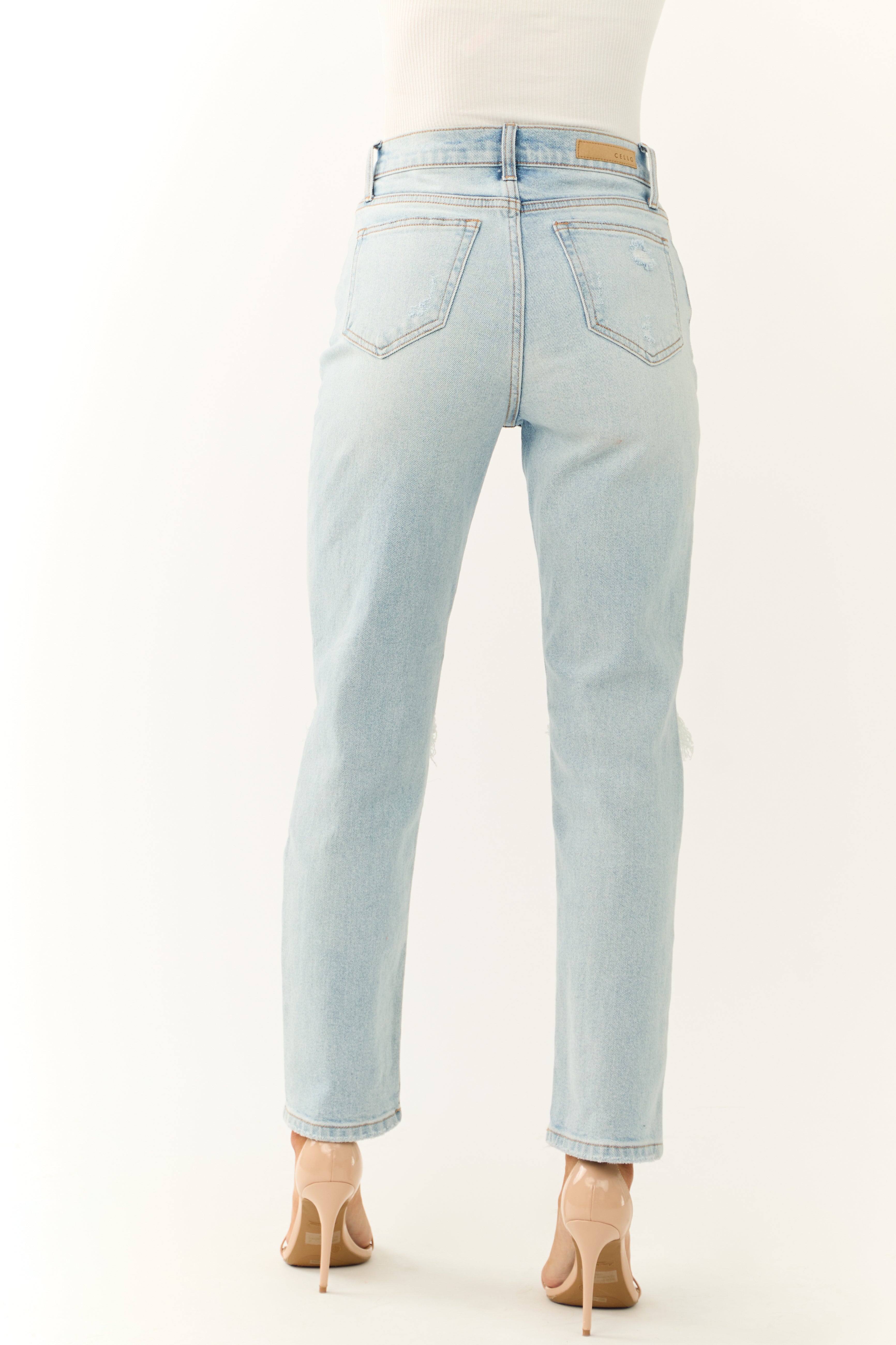 Cello Light Wash Torn Knee Straight Jeans-Newayad