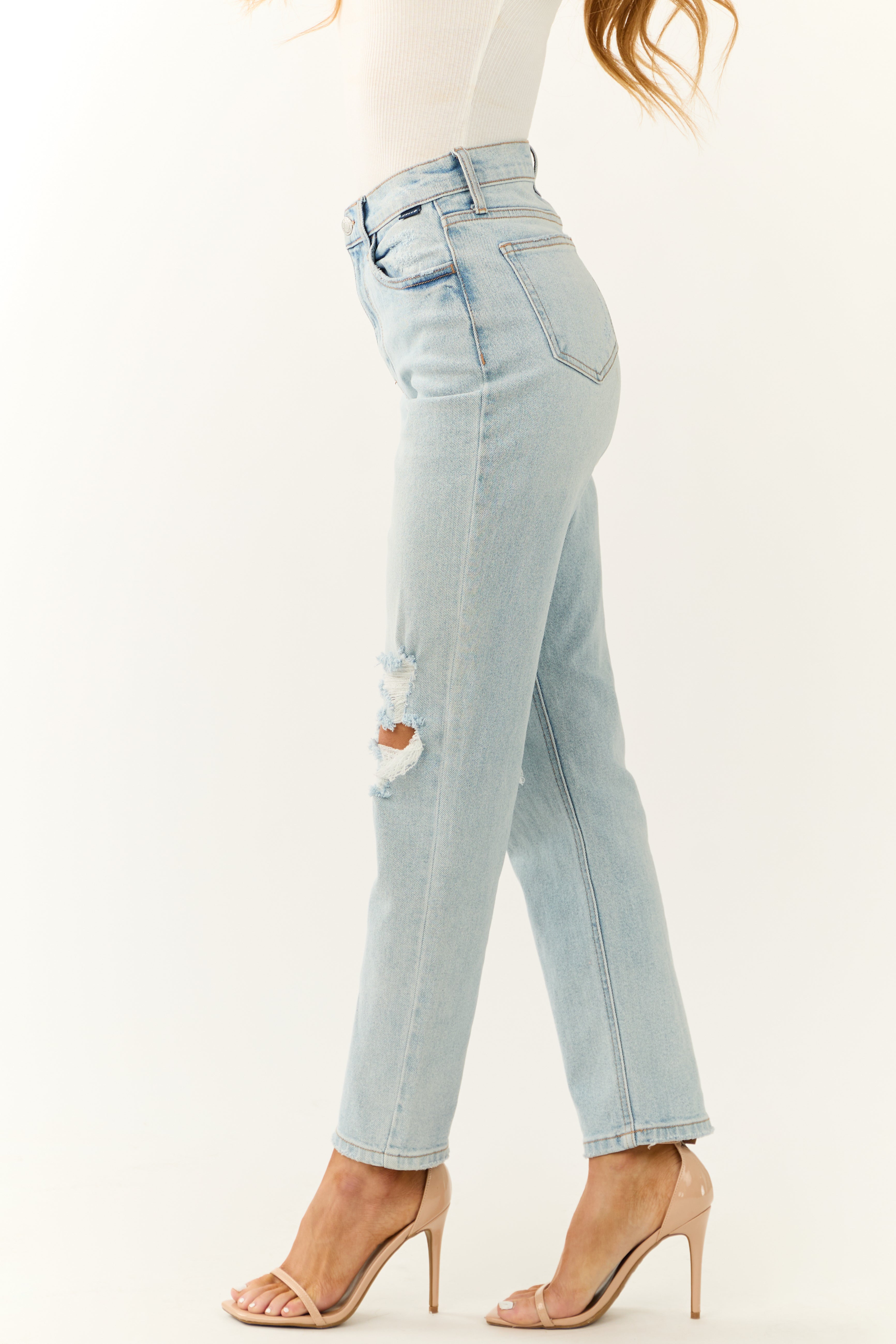 Cello Light Wash Torn Knee Straight Jeans-Newayad