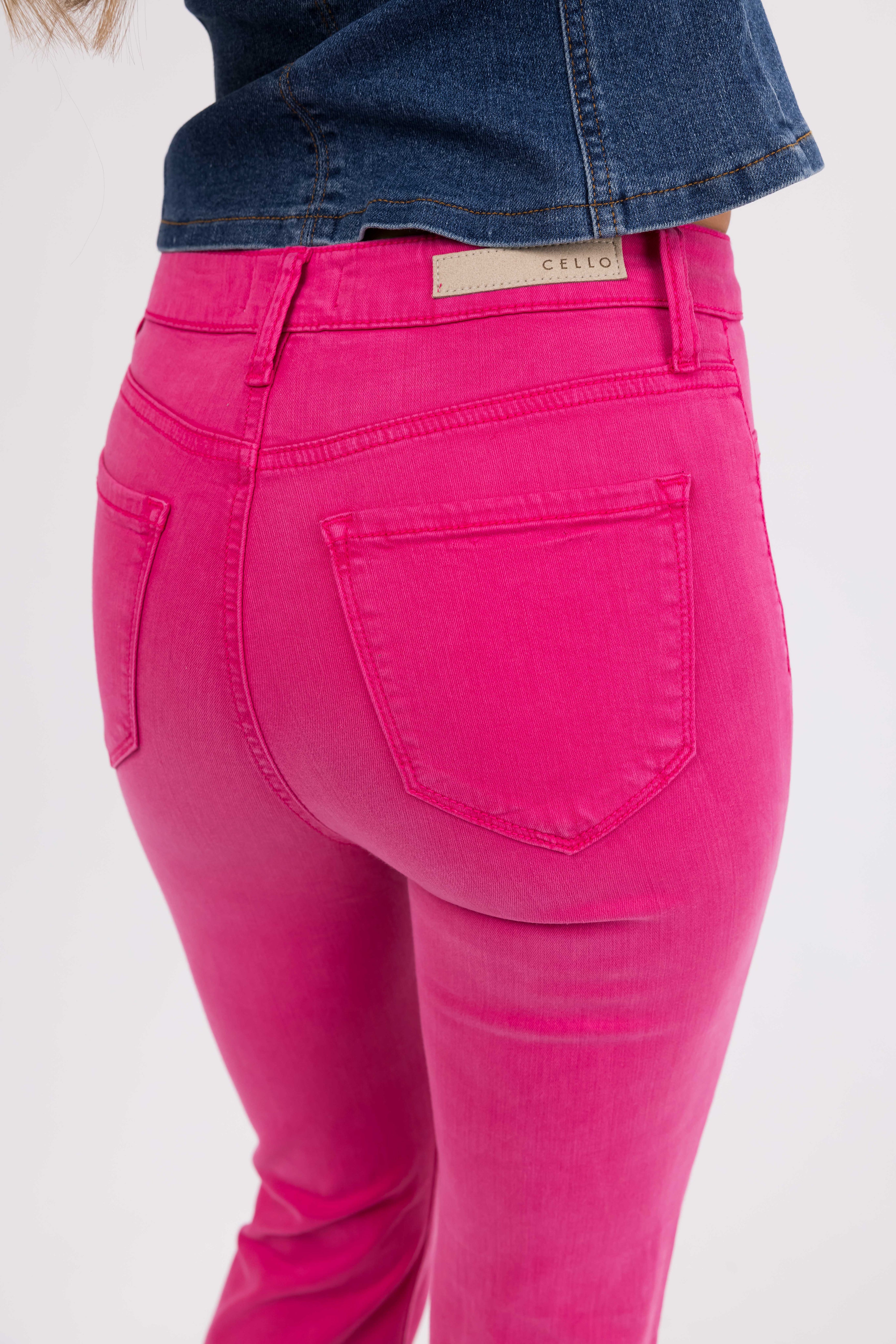 Cello Magenta High Rise Flare Leg Jeans-Newayad